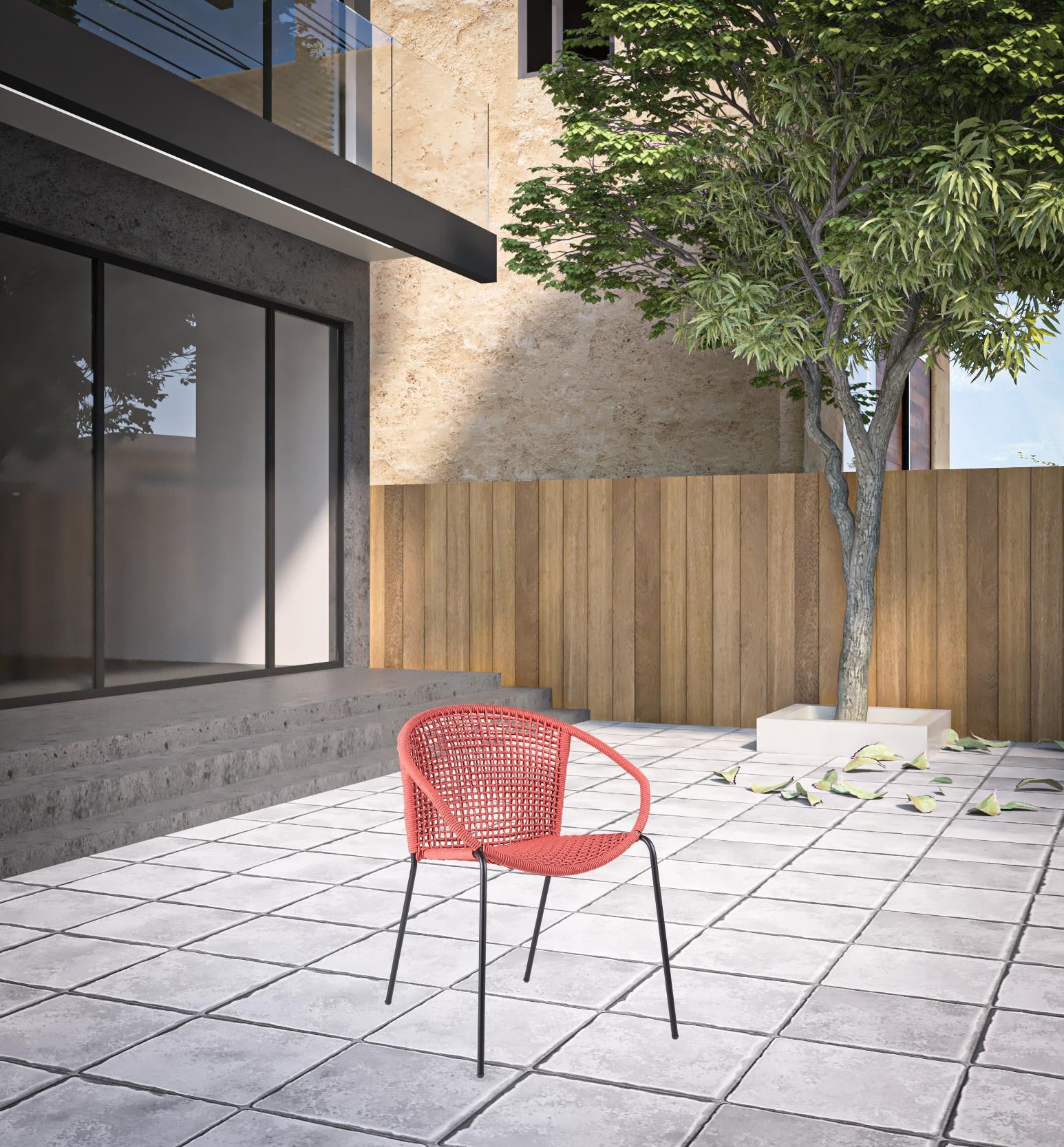 Set of Two 25" Red Metal Outdoor Dining Chair-1