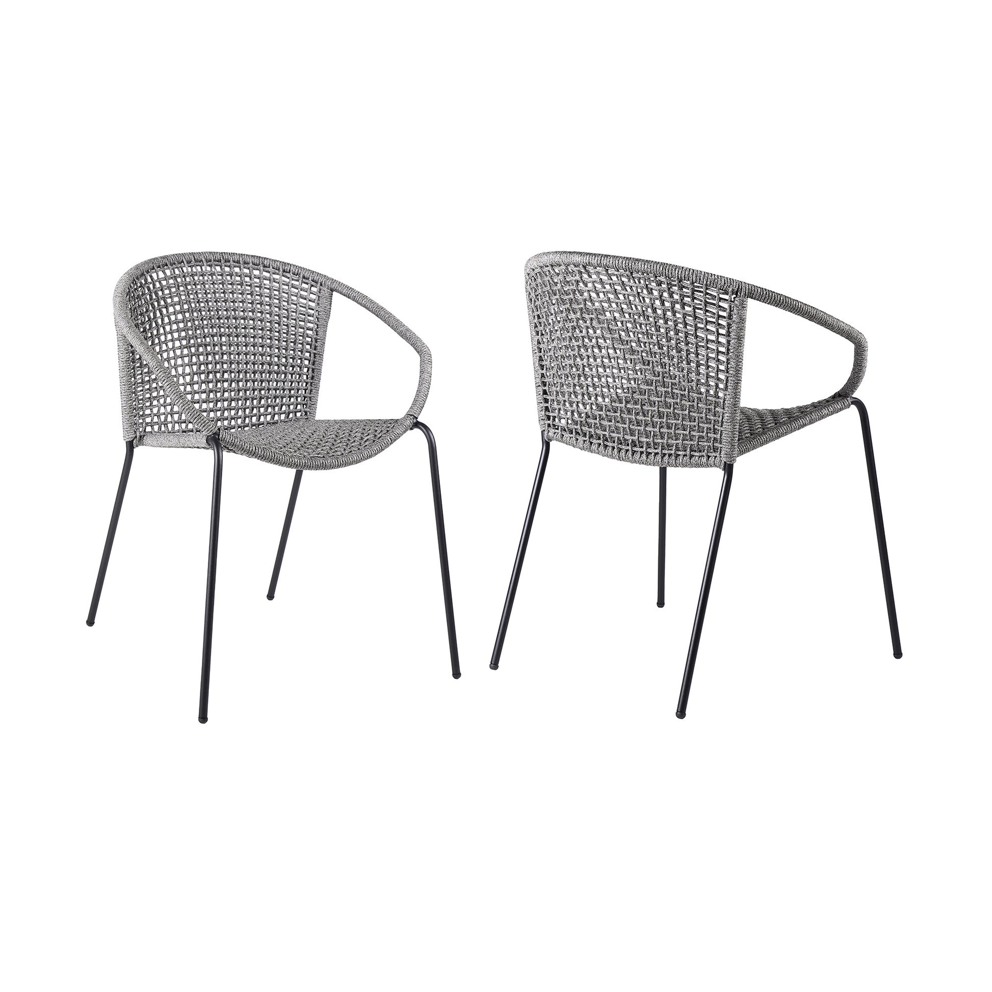 Set of Two 25" Gray Metal Outdoor Dining Chair-4