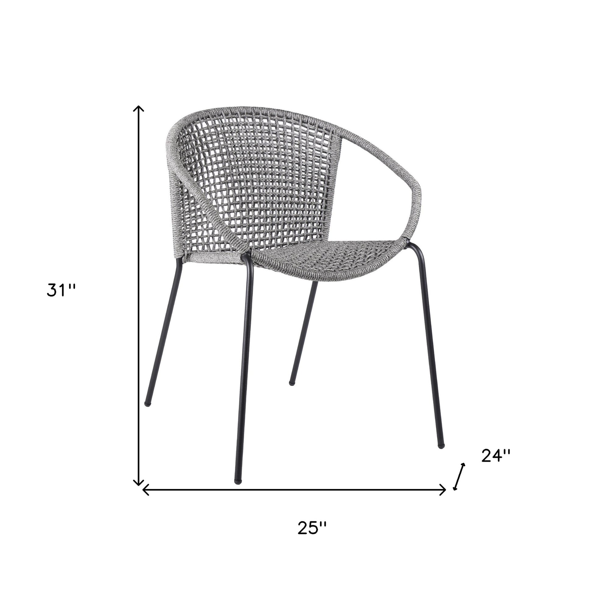 Set of Two 25" Gray Metal Outdoor Dining Chair-6
