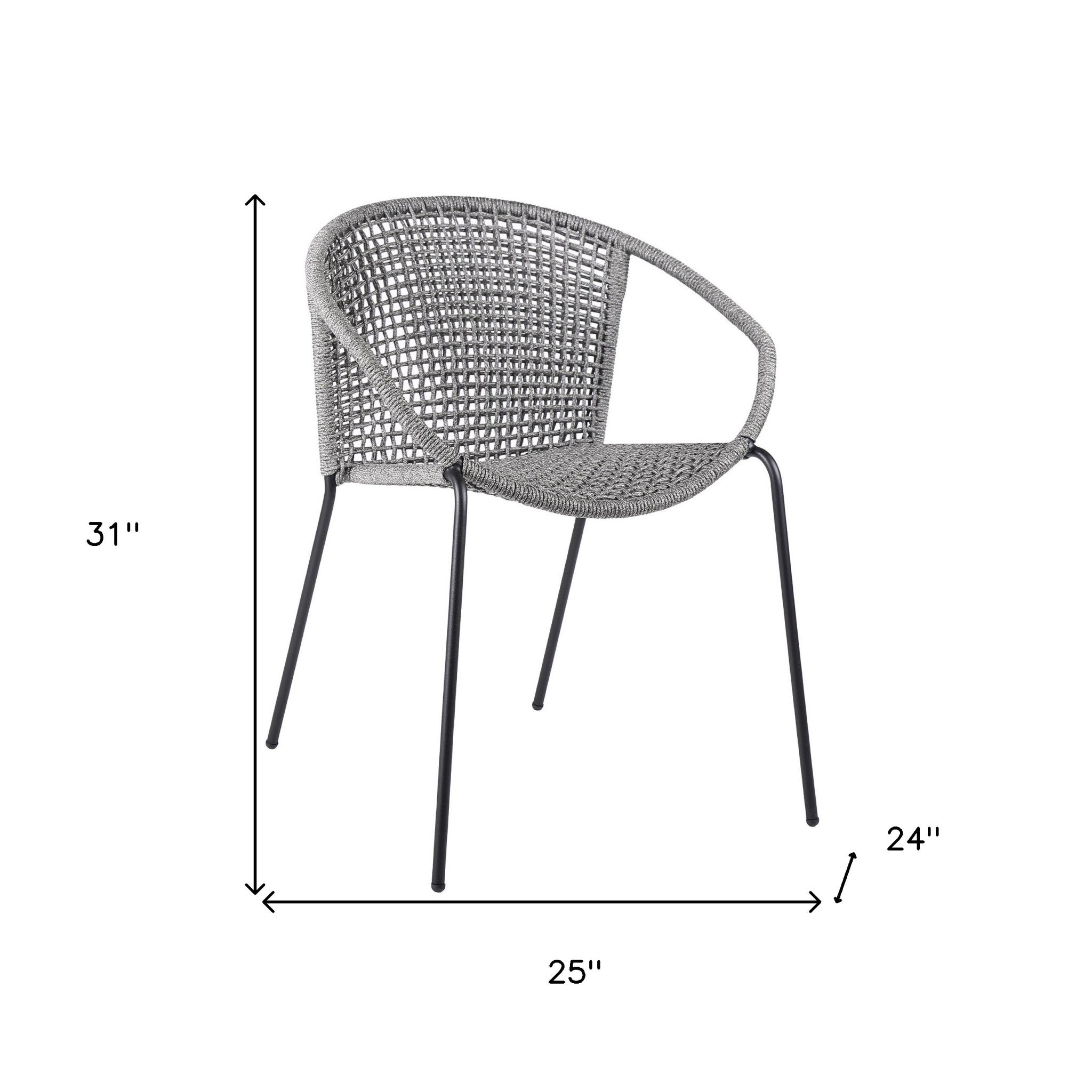 Set of Two 25" Gray Metal Outdoor Dining Chair-6