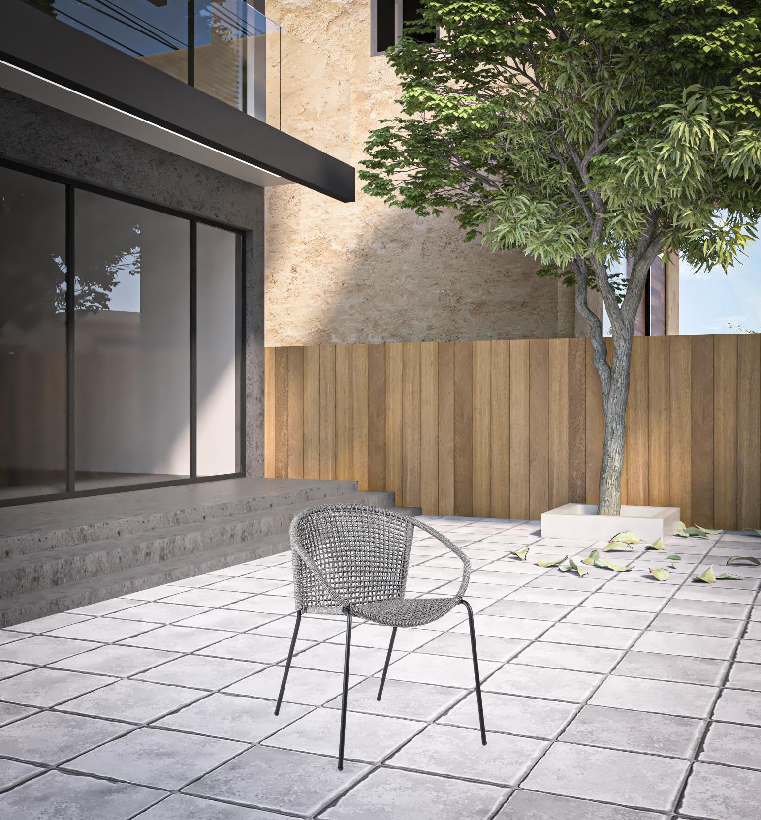Set of Two 25" Gray Metal Outdoor Dining Chair-1
