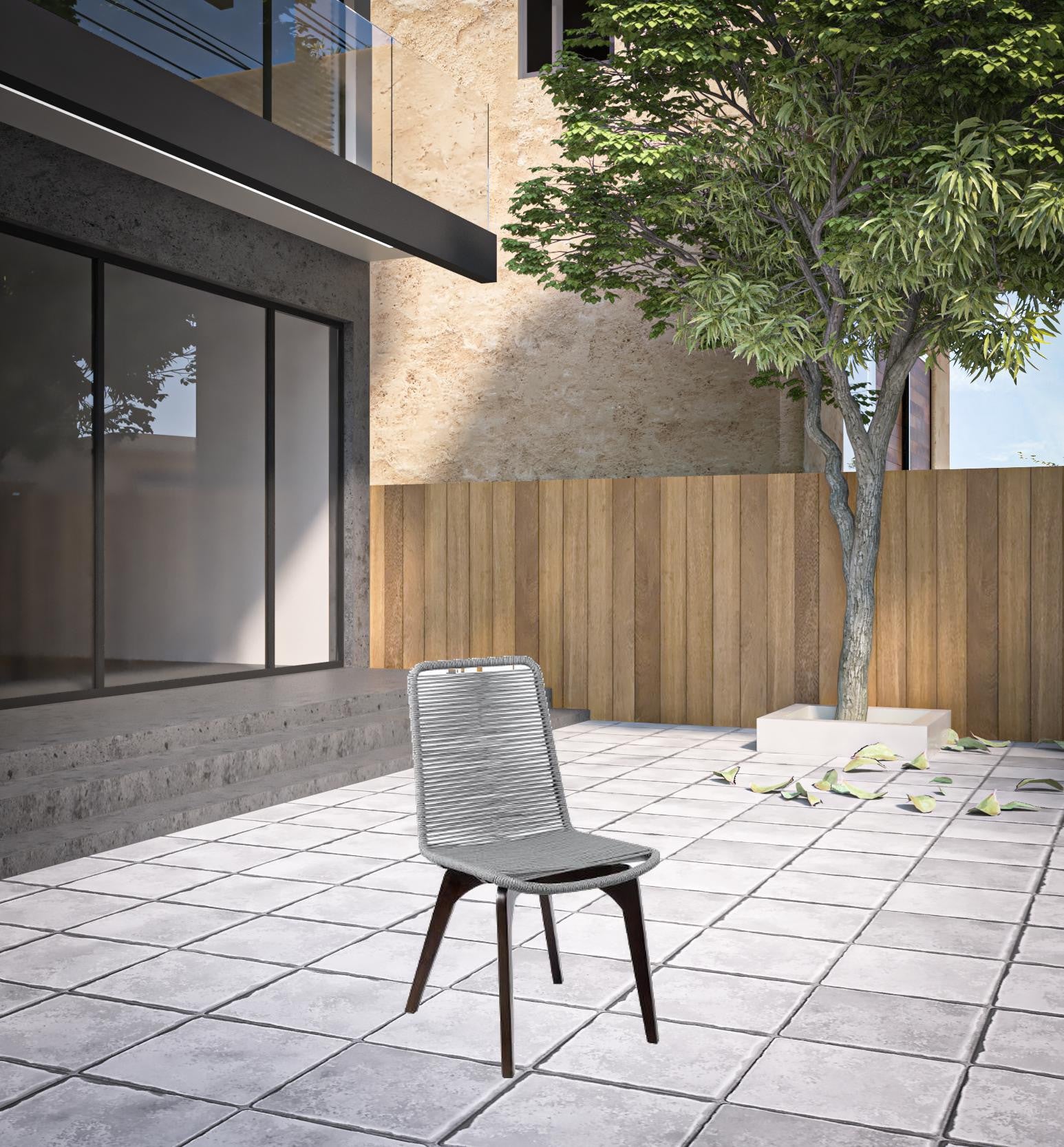 Set of Two 18" Silver Solid Wood Outdoor Dining Chair-1