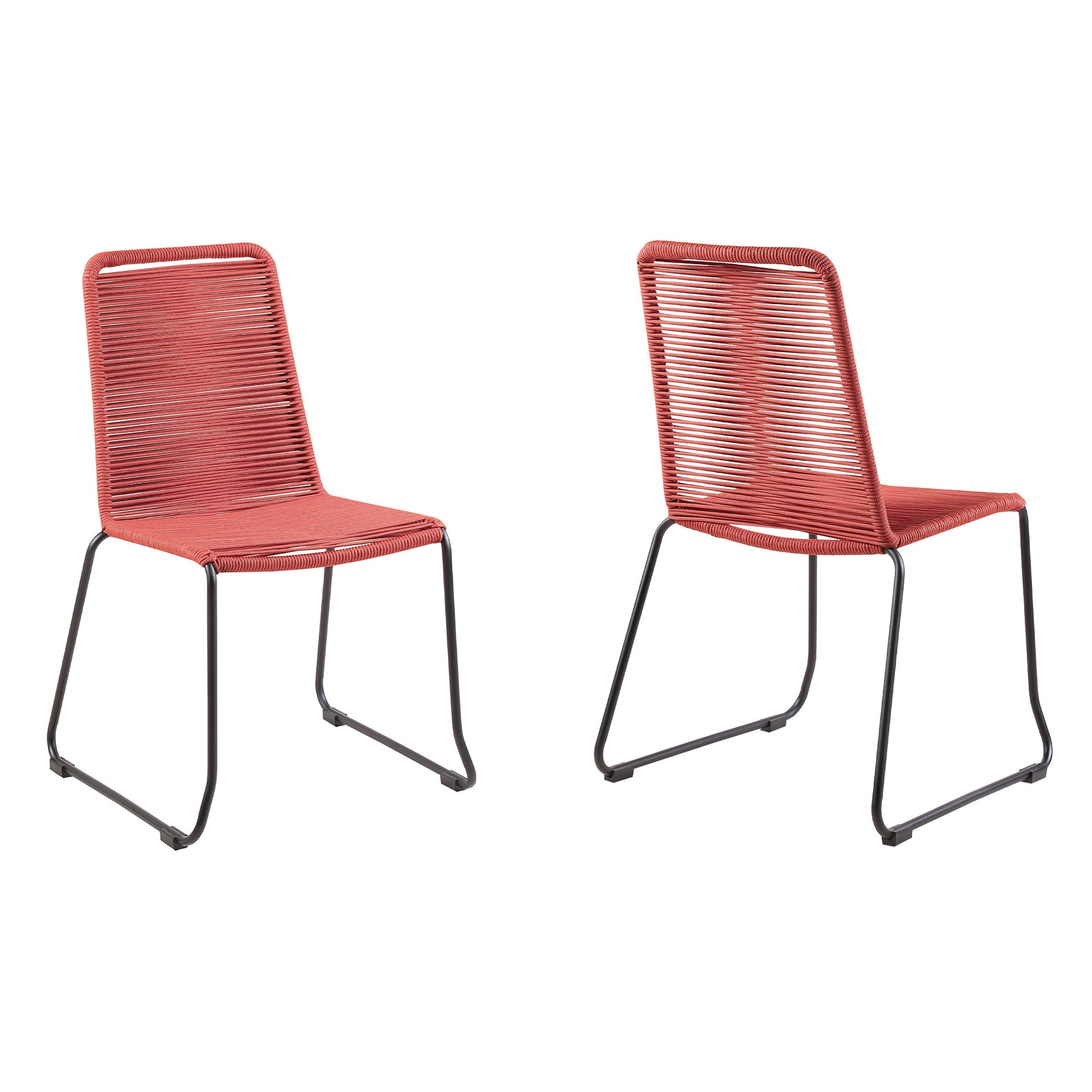Set of Two 23" Red Metal Outdoor Dining Chair-4