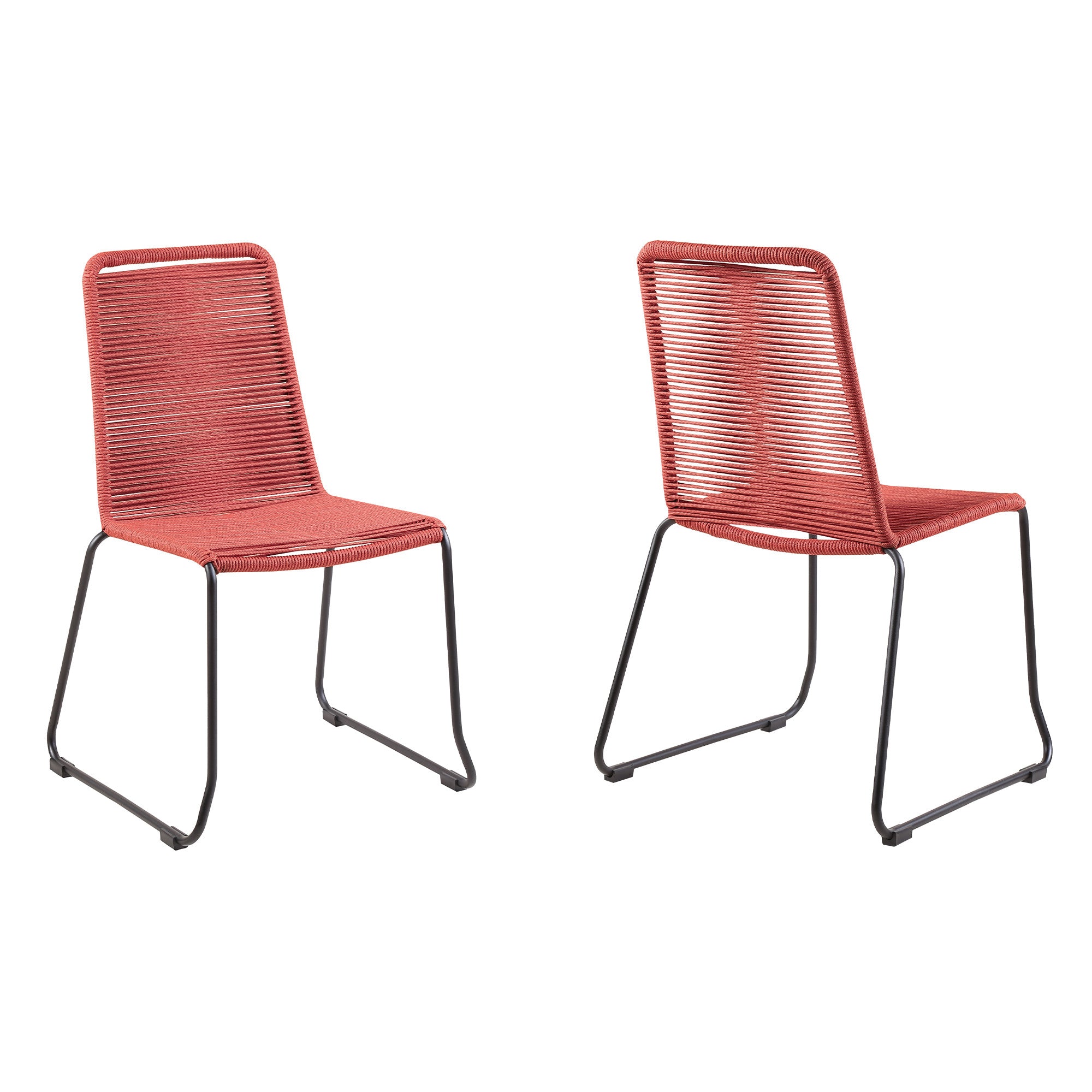 Set of Two 23" Red Metal Outdoor Dining Chair-4