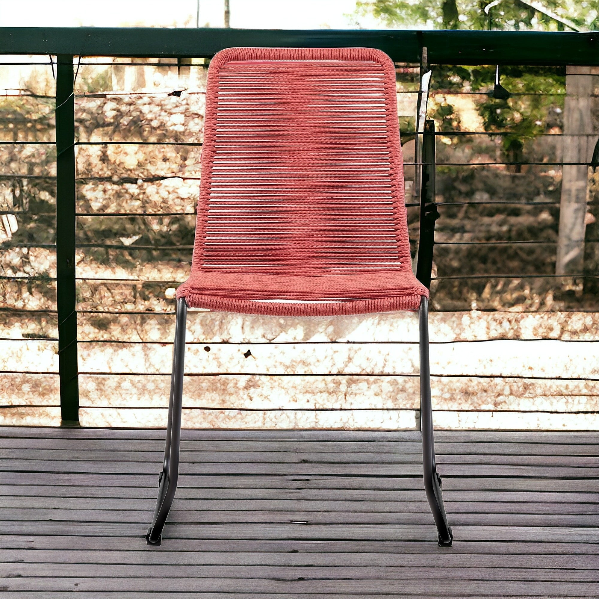 Set of Two 23" Red Metal Outdoor Dining Chair-1