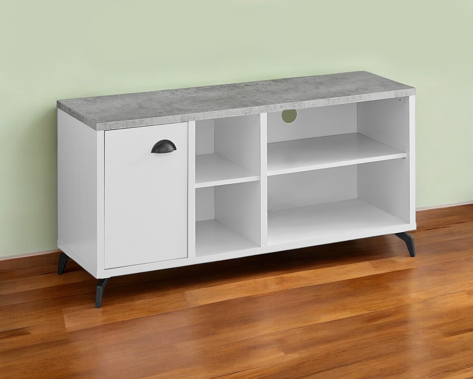 47" Gray And White Wood Enclosed and Open Storage TV Stand-TV Stands-DECOROLALA