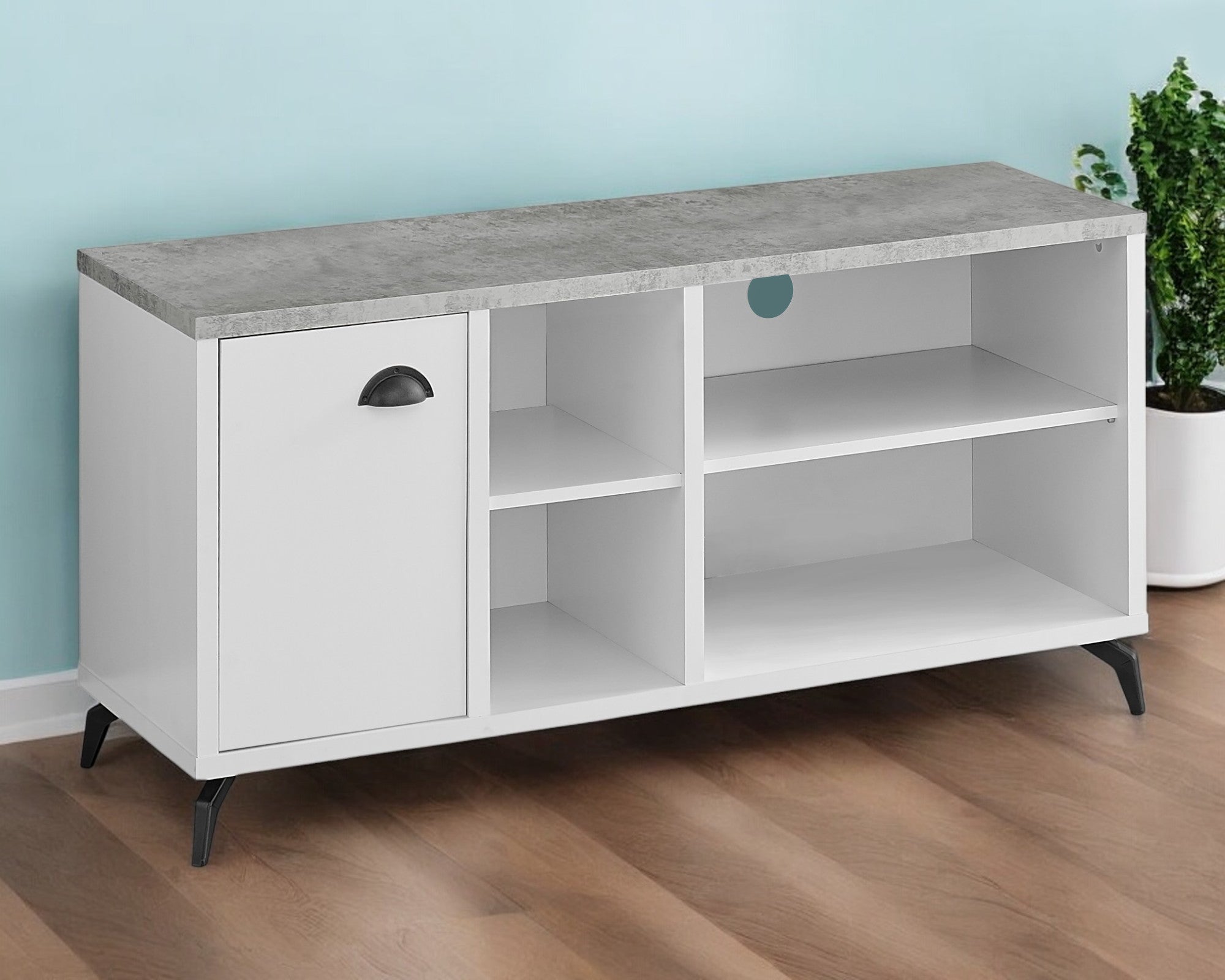 47" Gray And White Wood Enclosed and Open Storage TV Stand-TV Stands-DECOROLALA