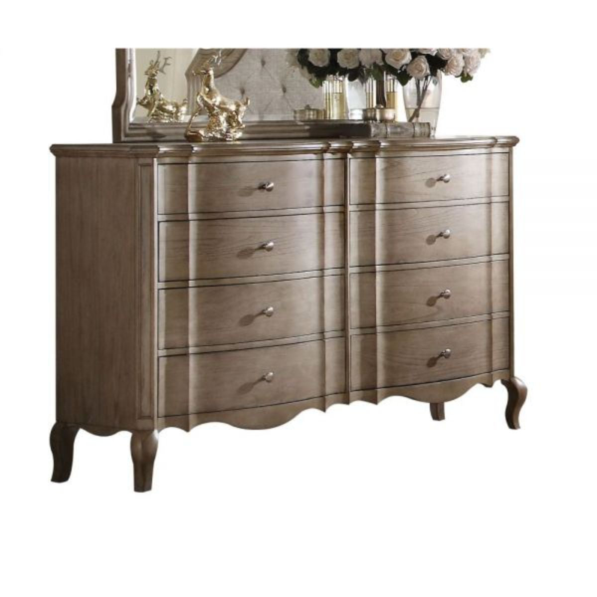 64" Taupe Solid and Manufactured Wood Eight Drawer Double Dresser-Dressers-DECOROLALA