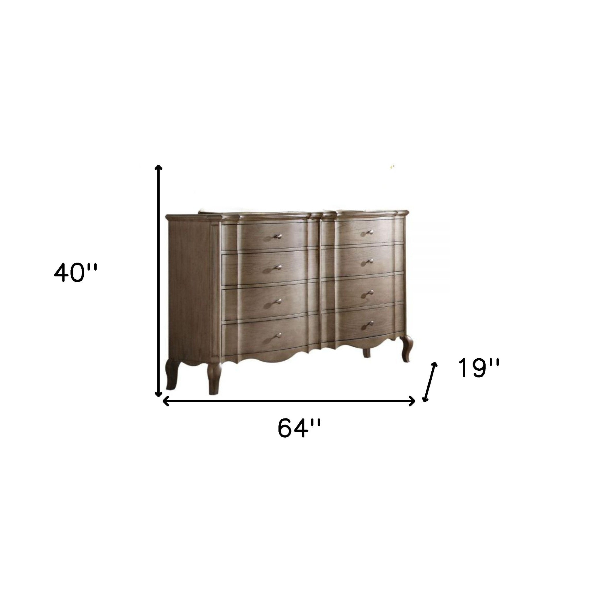 64" Taupe Solid and Manufactured Wood Eight Drawer Double Dresser-Dressers-DECOROLALA