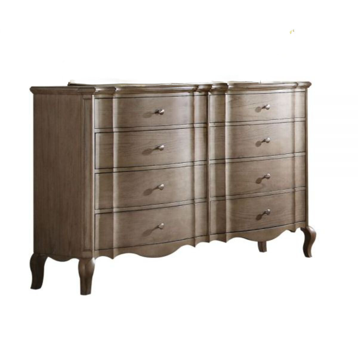 64" Taupe Solid and Manufactured Wood Eight Drawer Double Dresser-Dressers-DECOROLALA