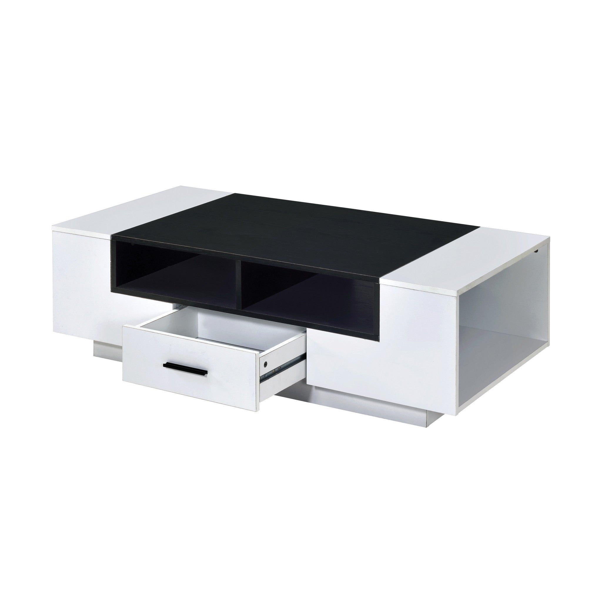 47" Black and White Wood Floor Shelf Coffee Table With Drawer And Three Shelves-0