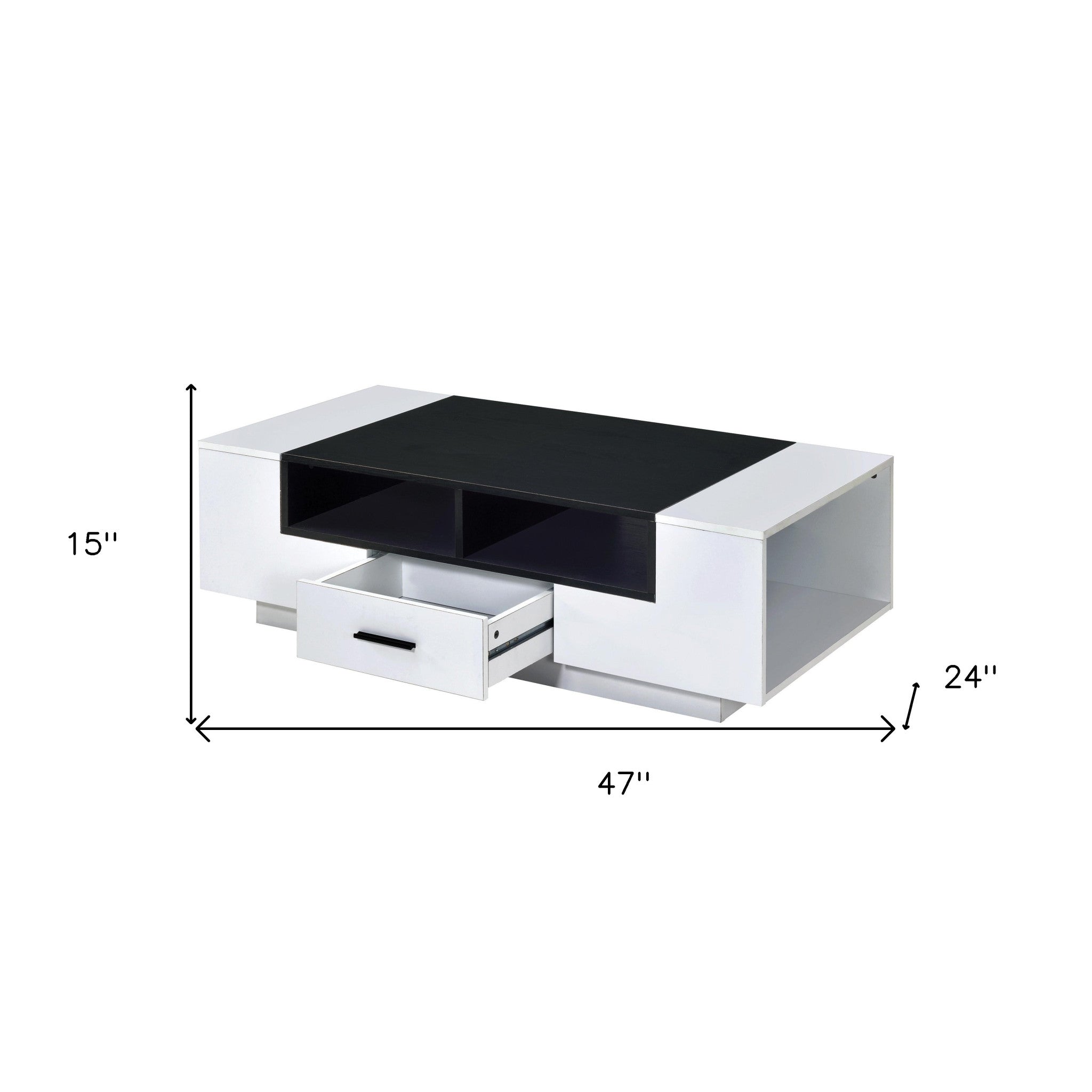 47" Black and White Wood Floor Shelf Coffee Table With Drawer And Three Shelves-4