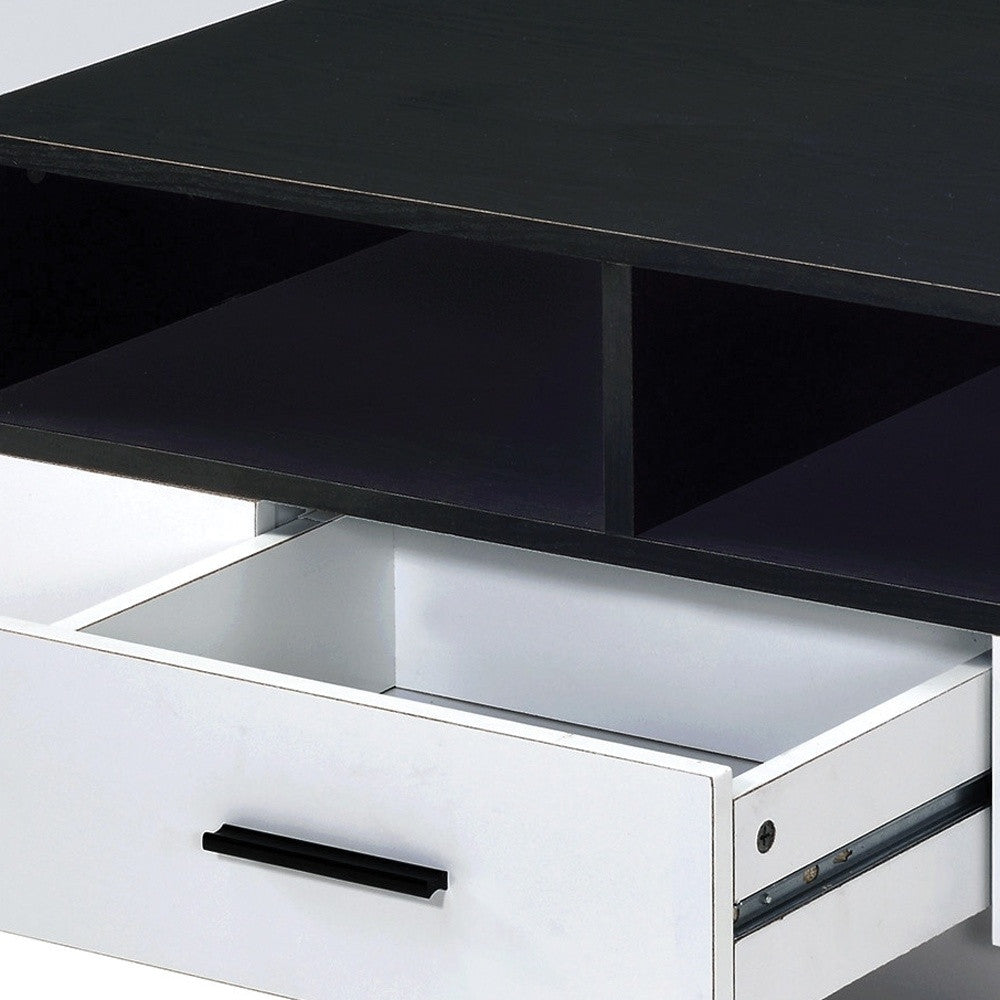 47" Black and White Wood Floor Shelf Coffee Table With Drawer And Three Shelves-2