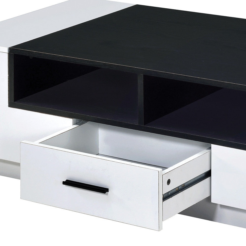 47" Black and White Wood Floor Shelf Coffee Table With Drawer And Three Shelves-3