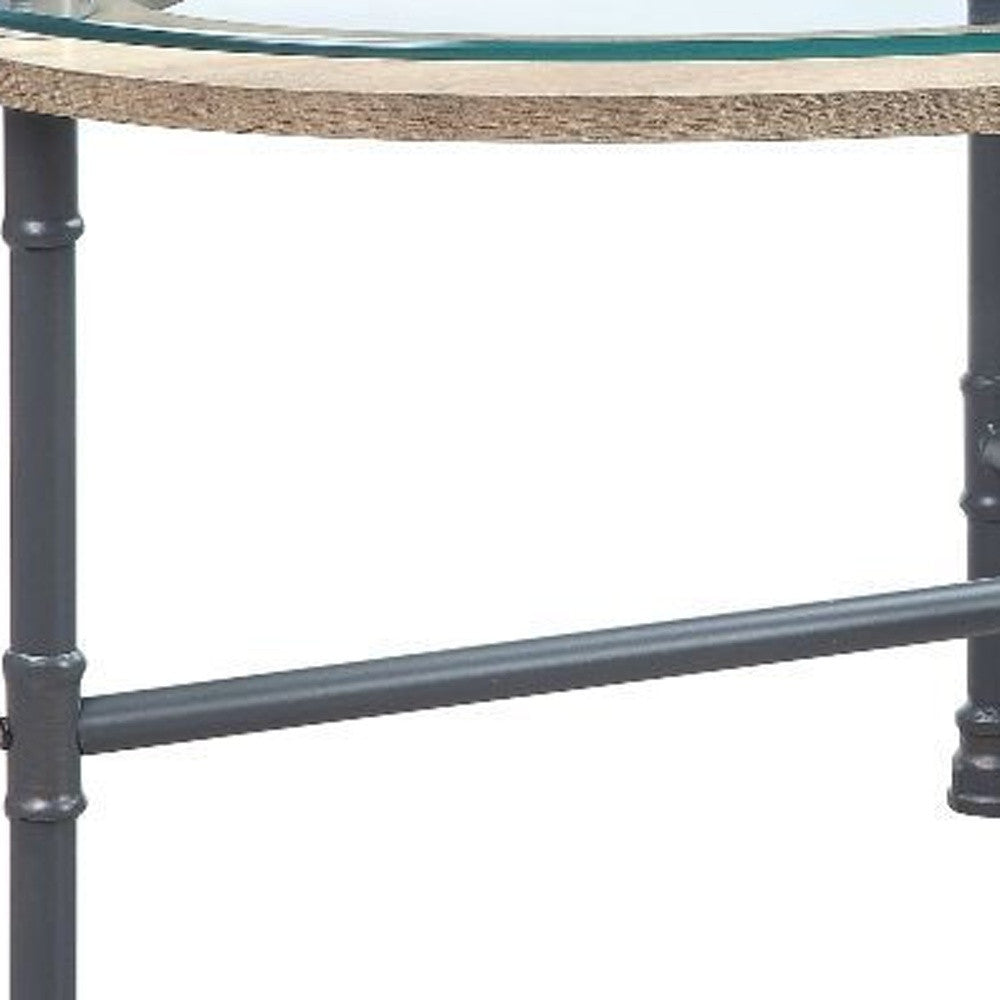 47" Clear and Gray Glass And Metal Oval Sled Coffee Table-Coffee Tables-DECOROLALA