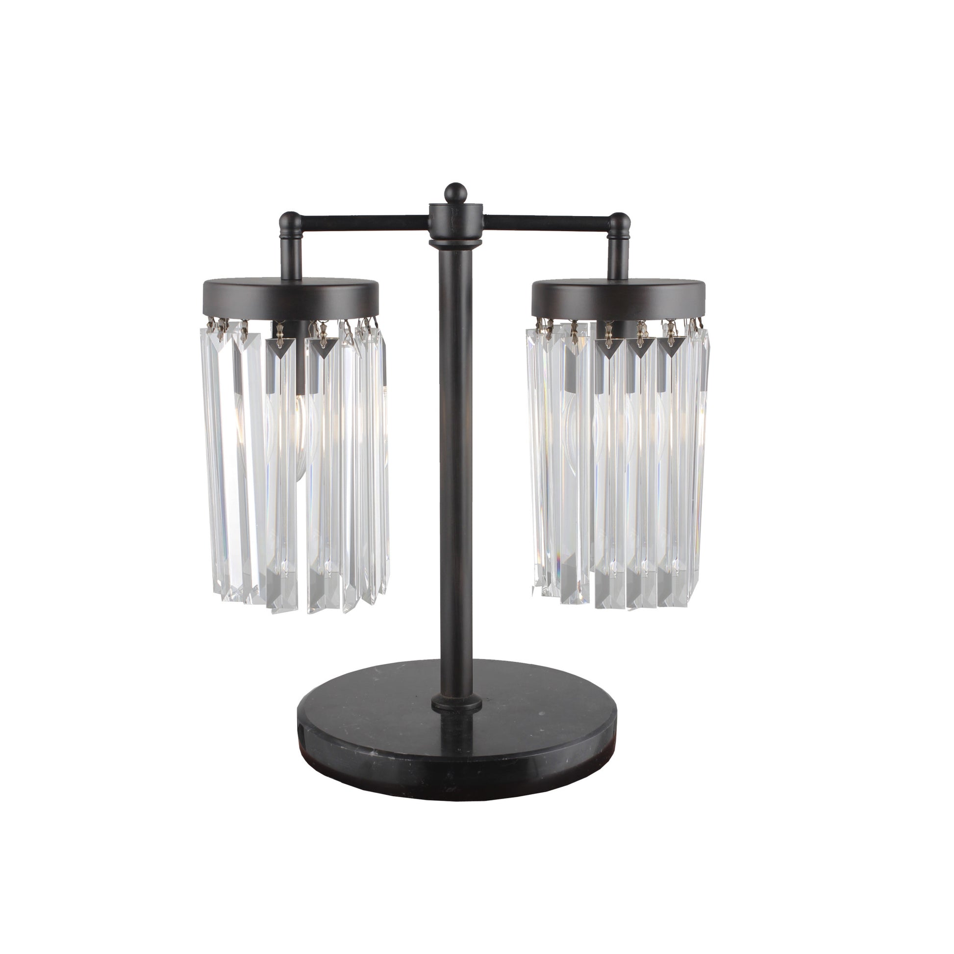 18" Black Iron Two Light Cylinder Bedside Table Lamp With Clear Cylinder Shade-Table Lamps-DECOROLALA