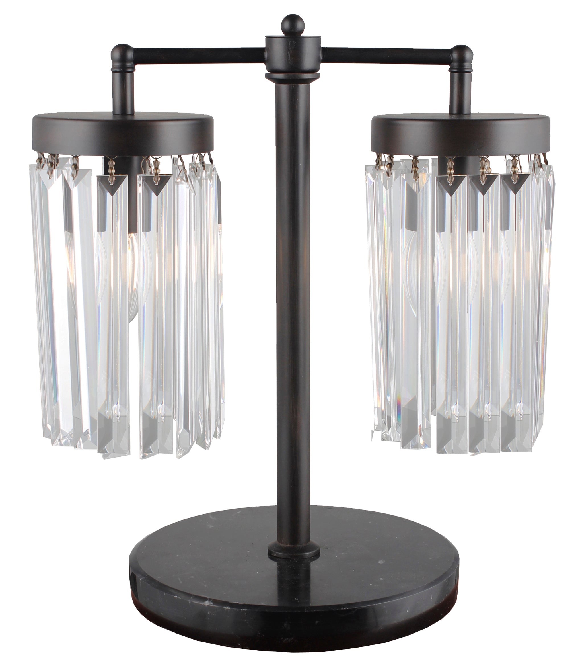 18" Black Iron Two Light Cylinder Bedside Table Lamp With Clear Cylinder Shade-Table Lamps-DECOROLALA