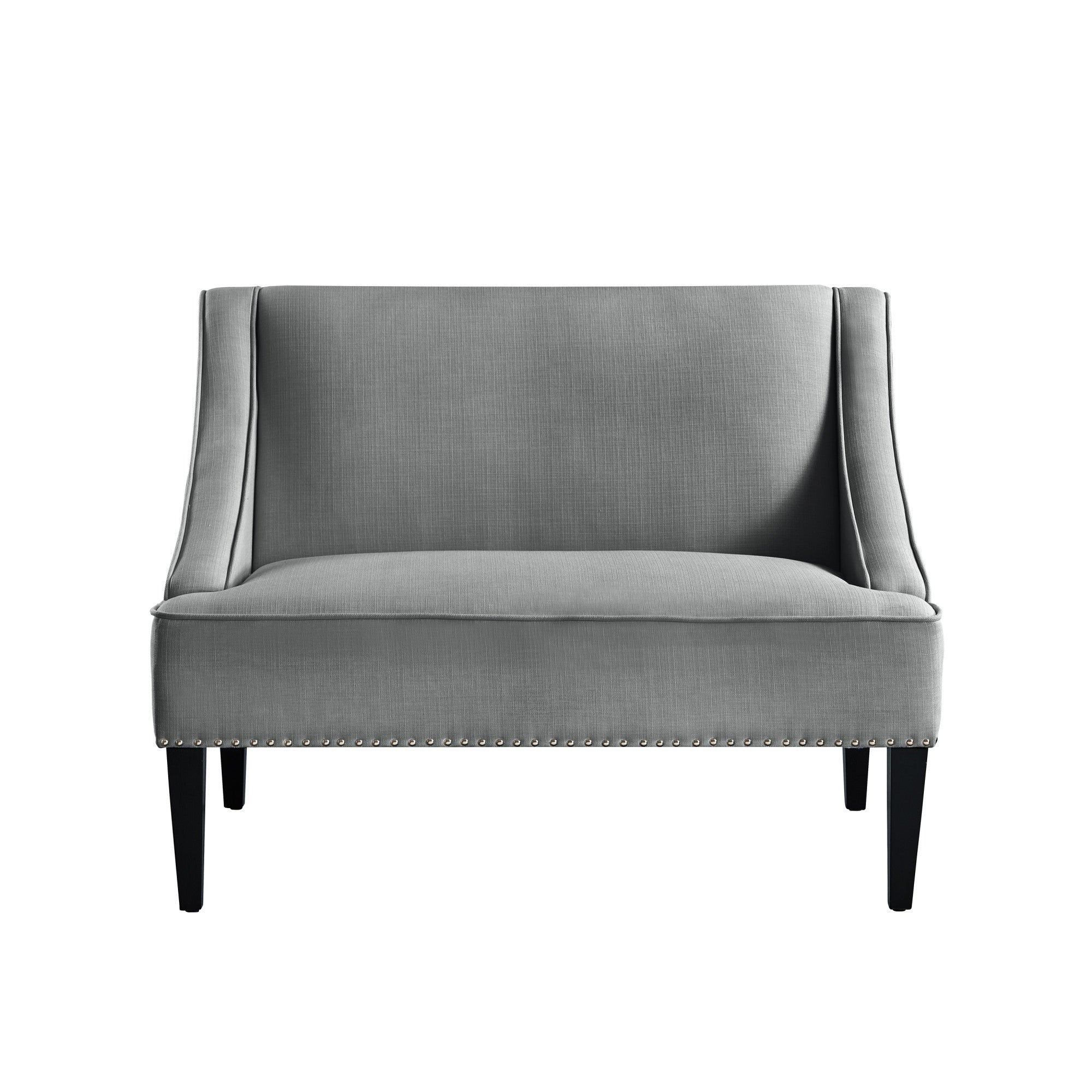 45" Light Gray And Black Upholstered Linen Bench-Benches-DECOROLALA