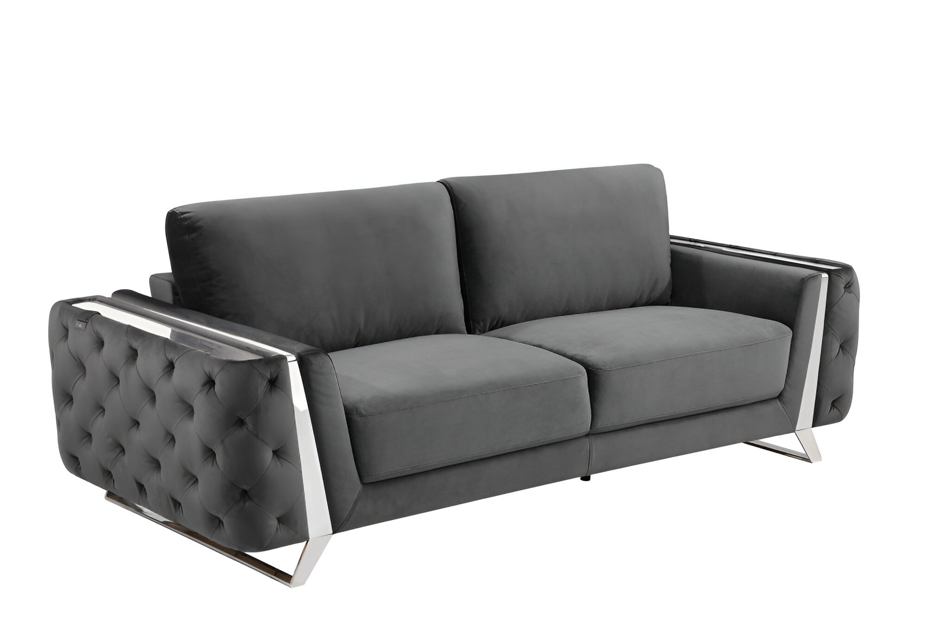 90" Gray Velvet Sofa With Silver Legs-2