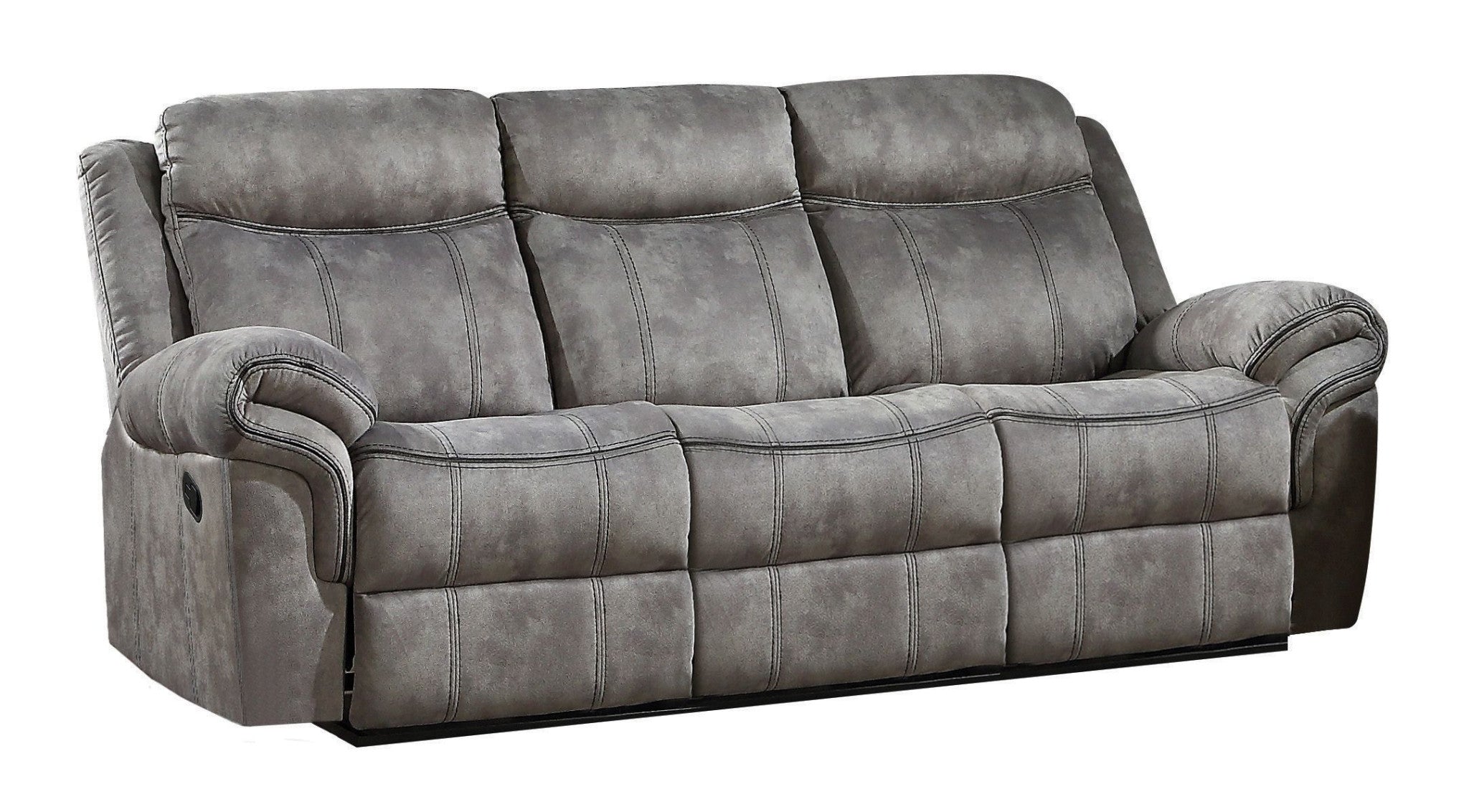 87" Gray Velvet Reclining USB Sofa With Black Legs-1