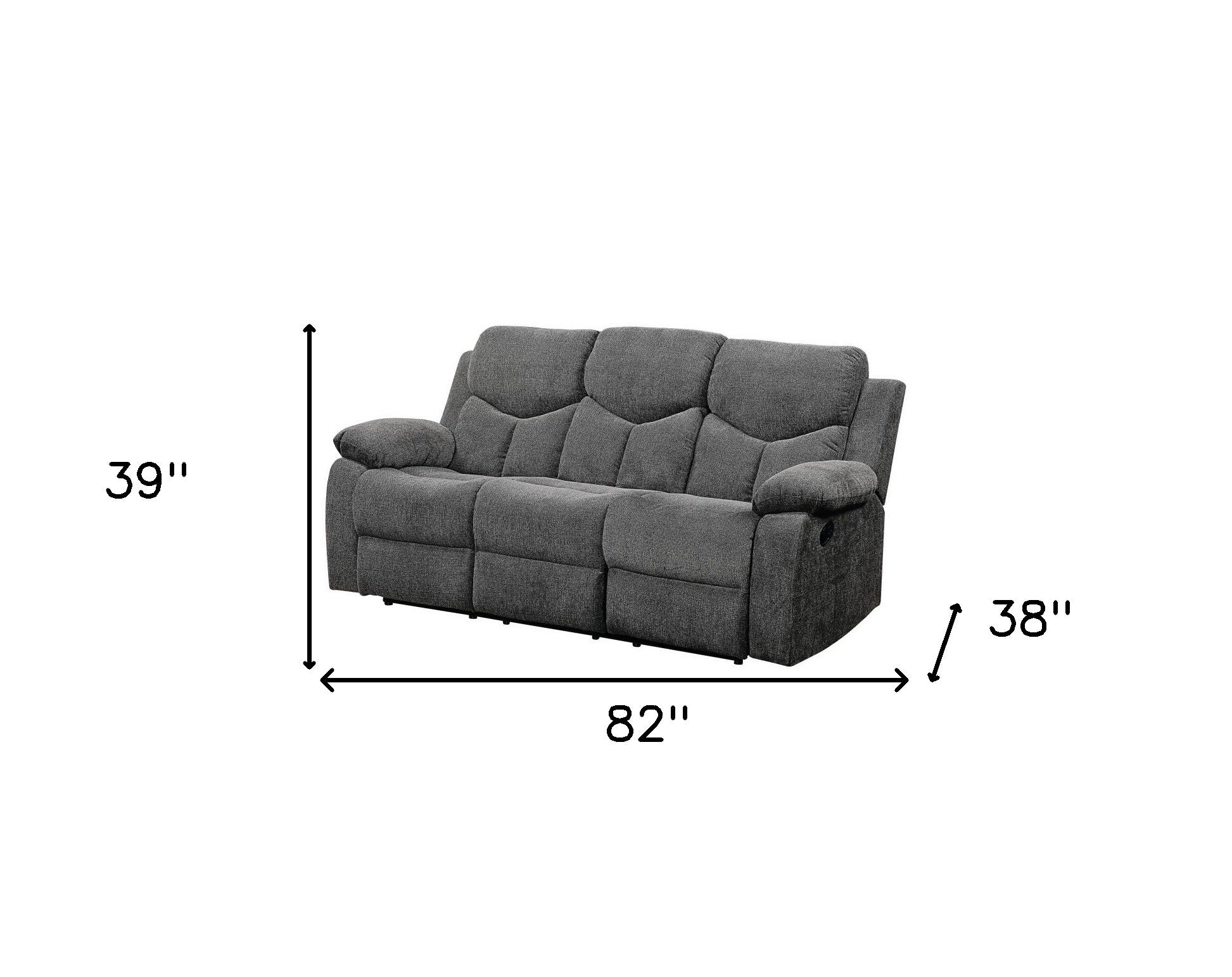 82" Gray Chenille Reclining Sofa With Black Legs-3