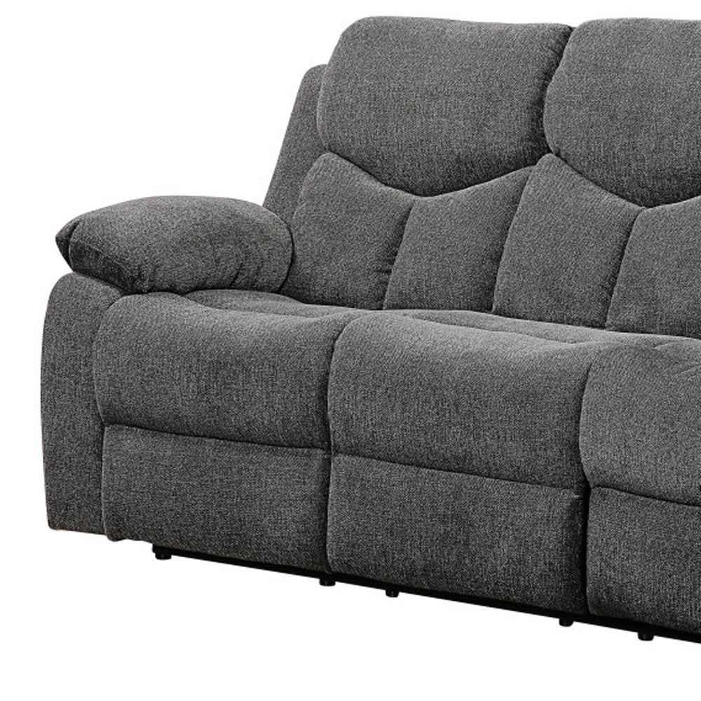 82" Gray Chenille Reclining Sofa With Black Legs-2