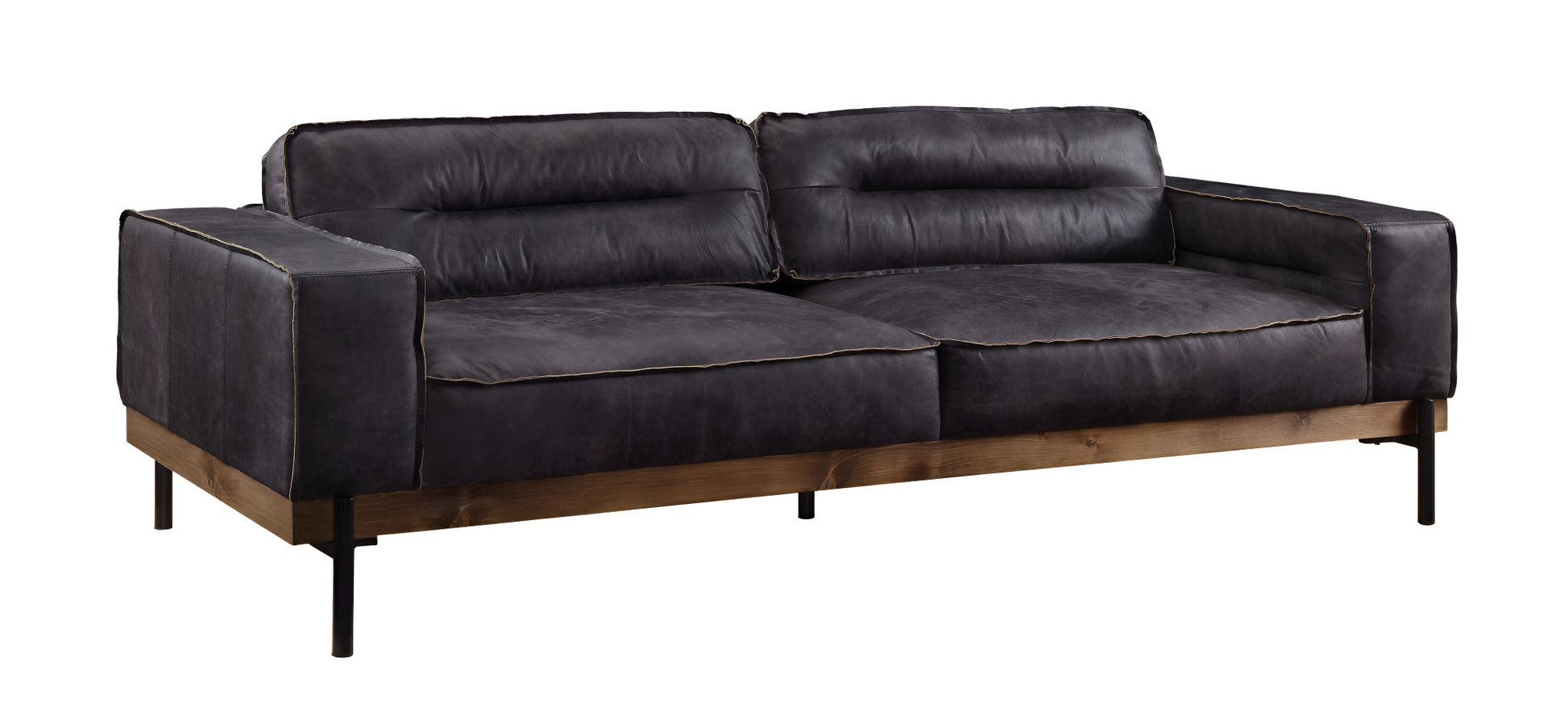 96" Ebony Top Grain Leather Sofa With Black Legs-2