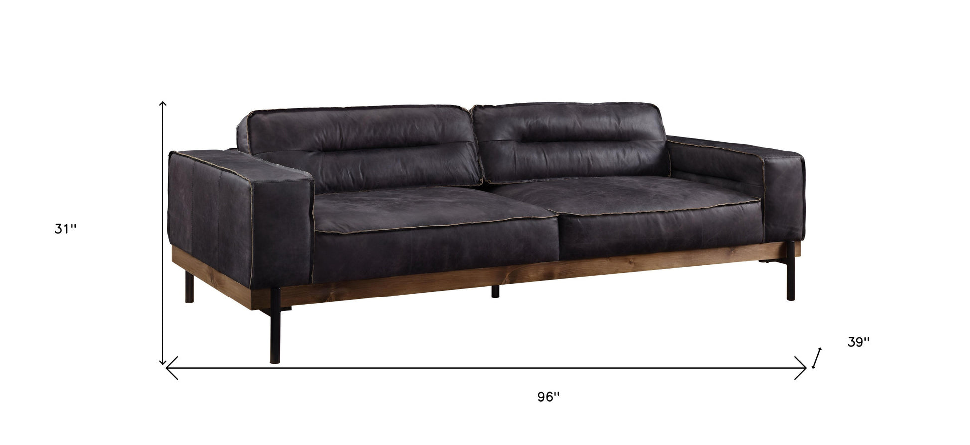 96" Ebony Top Grain Leather Sofa With Black Legs-6