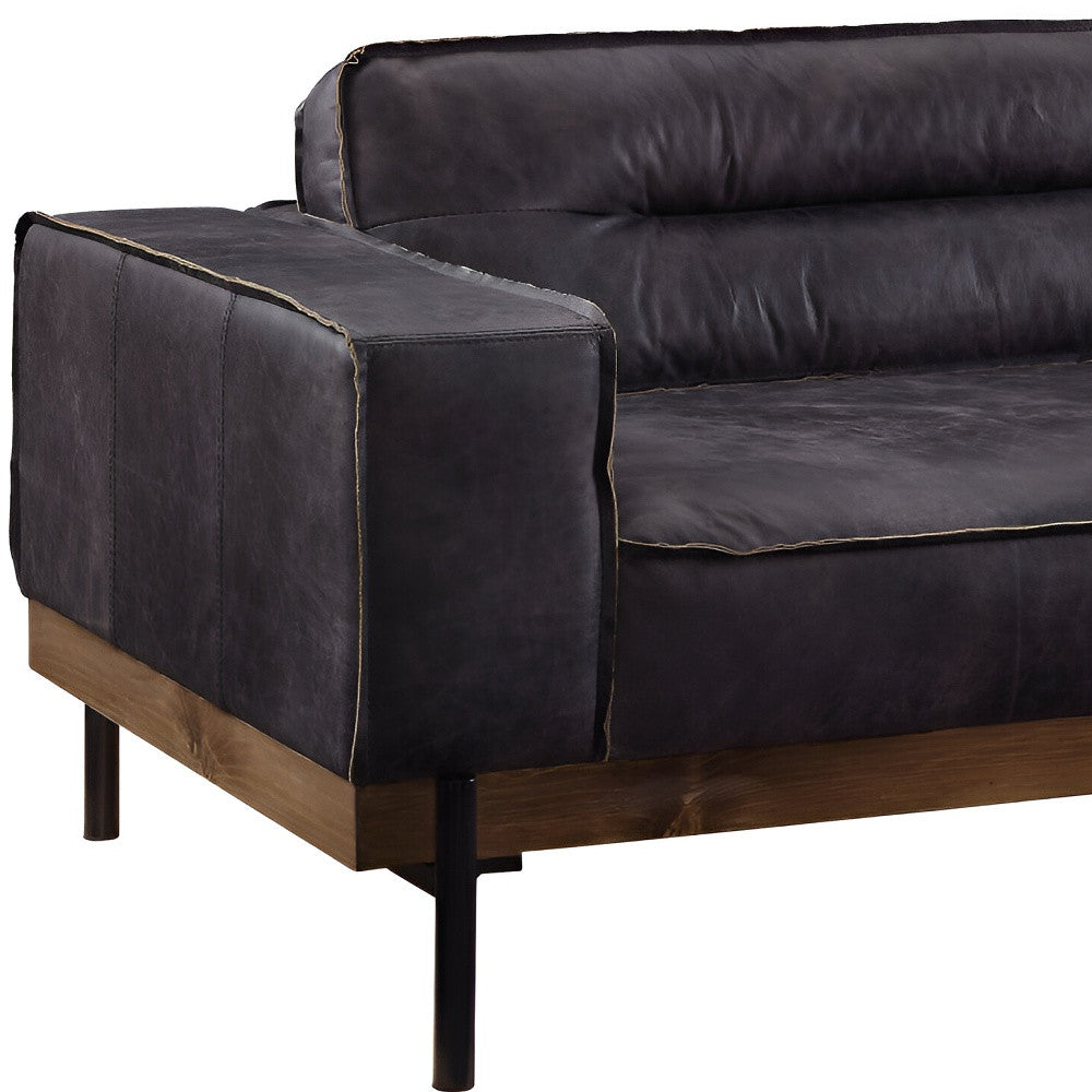 96" Ebony Top Grain Leather Sofa With Black Legs-5