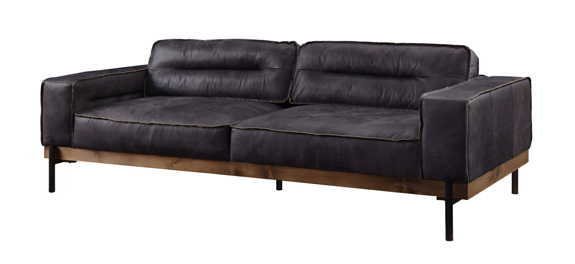 96" Ebony Top Grain Leather Sofa With Black Legs-3