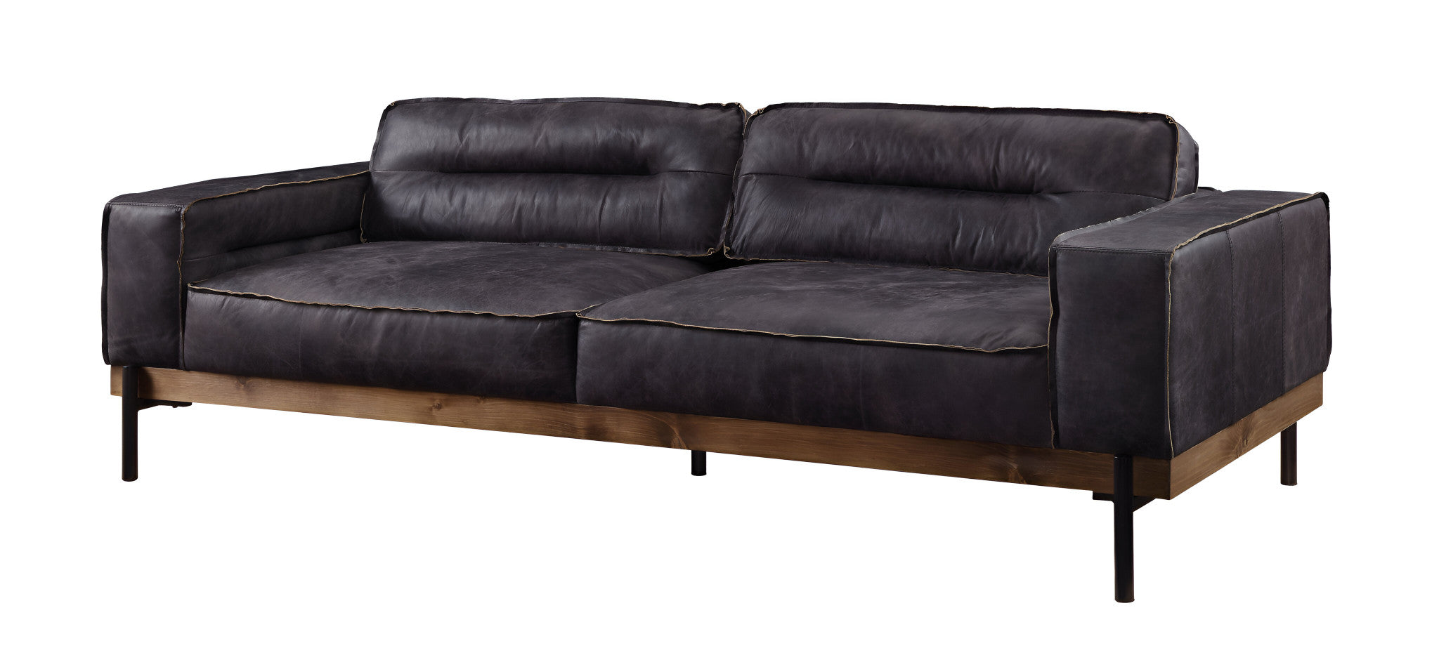 96" Ebony Top Grain Leather Sofa With Black Legs-3