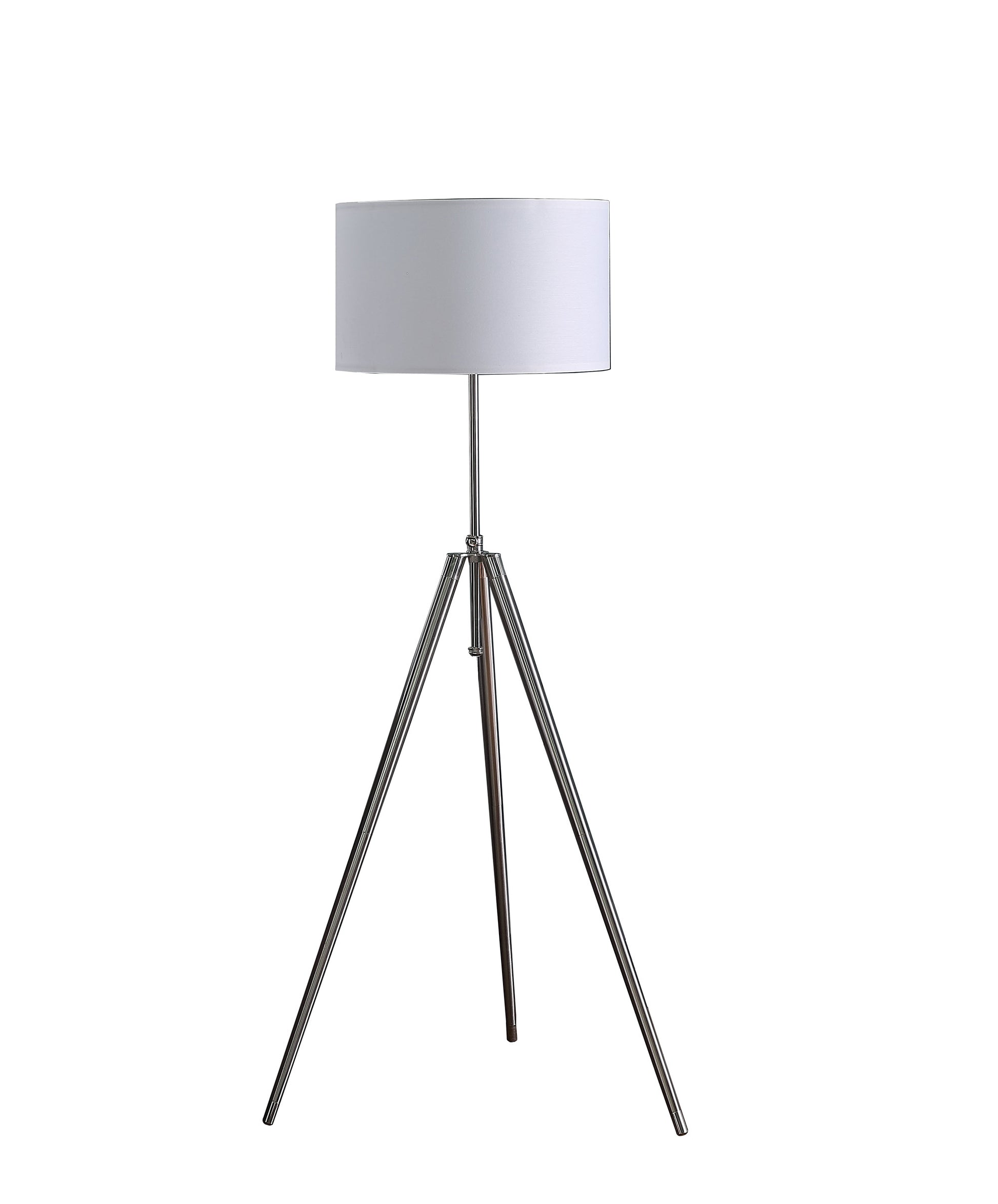 64" Silver Adjustable Tripod Floor Lamp With White Fabric Shade-Floor Lamps-DECOROLALA