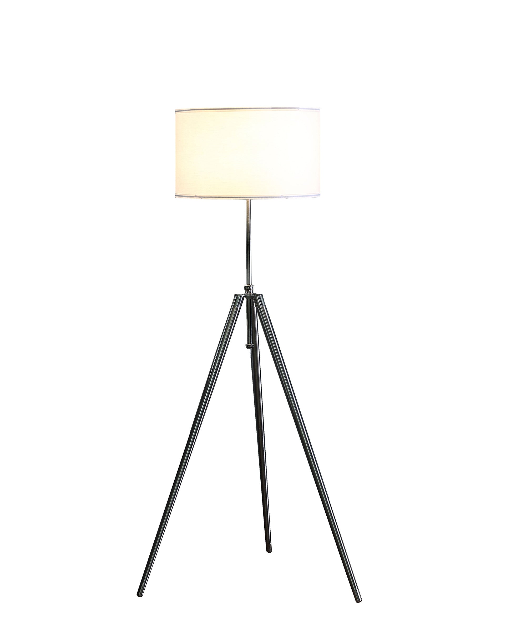 64" Silver Adjustable Tripod Floor Lamp With White Fabric Shade-Floor Lamps-DECOROLALA