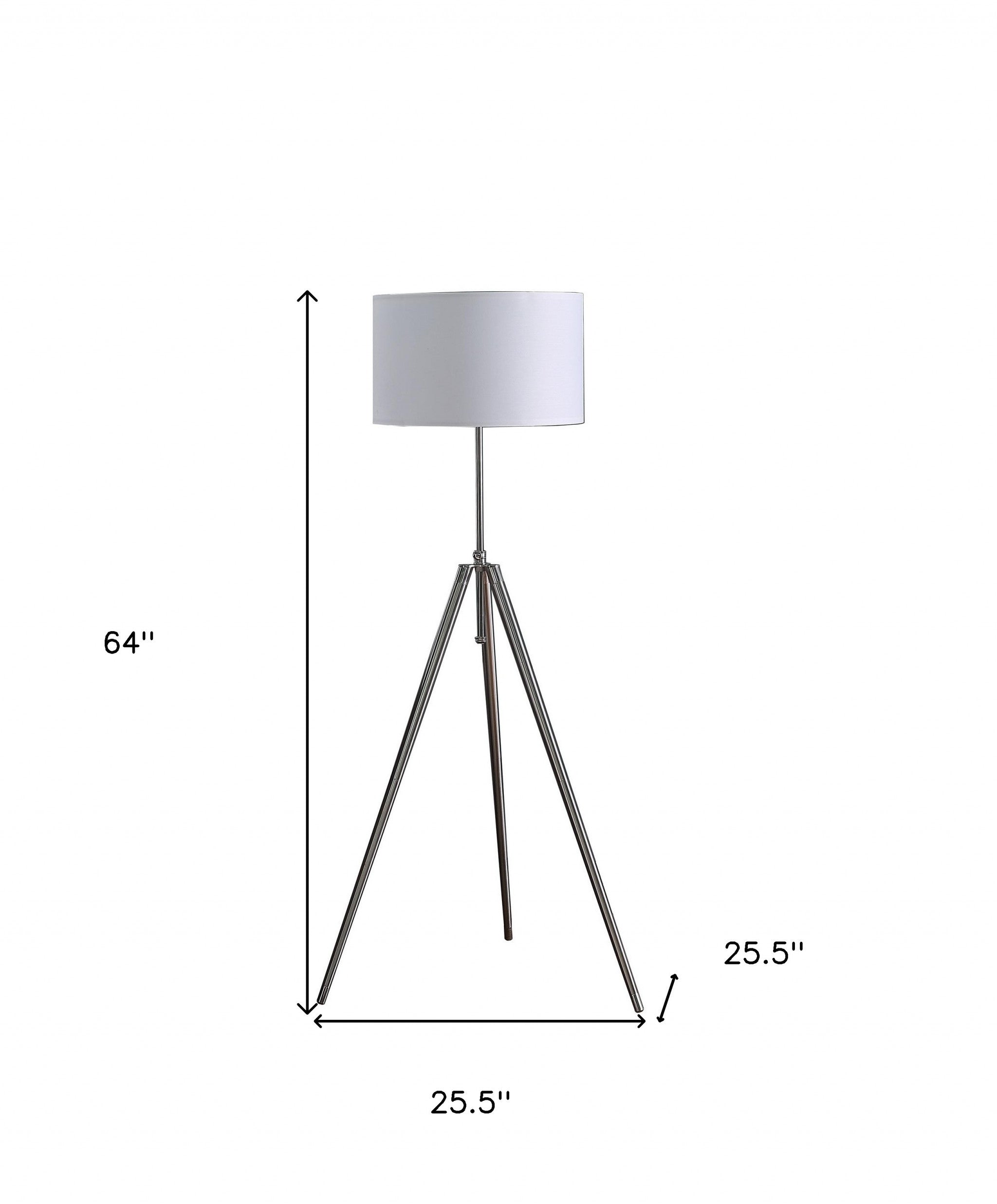 64" Silver Adjustable Tripod Floor Lamp With White Fabric Shade-Floor Lamps-DECOROLALA