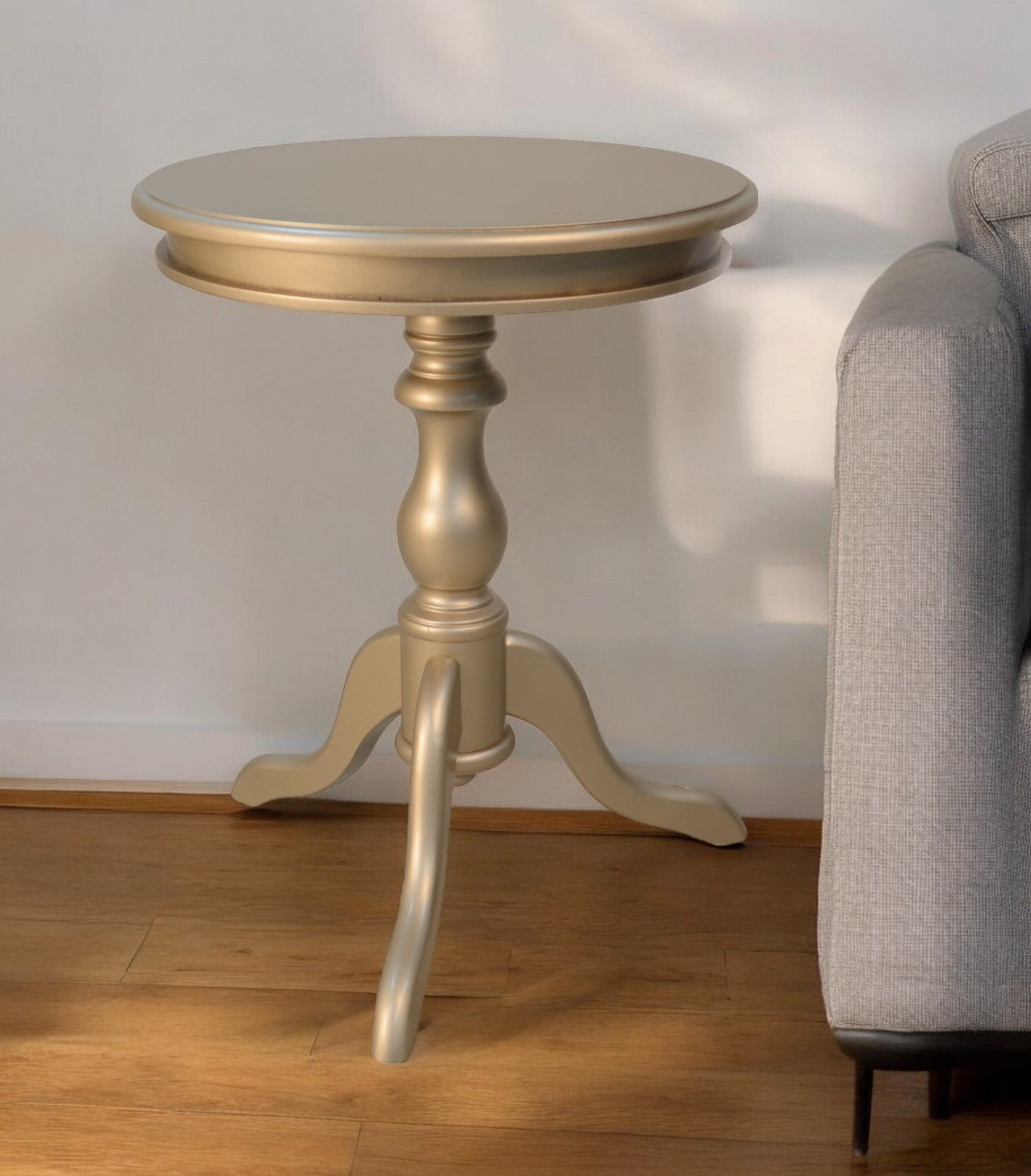 25" Champagne Wood Round End Table-End-Side Tables-DECOROLALA