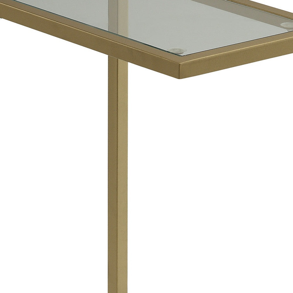 26" Gold And Clear Glass Rectangular End Table-End-Side Tables-DECOROLALA