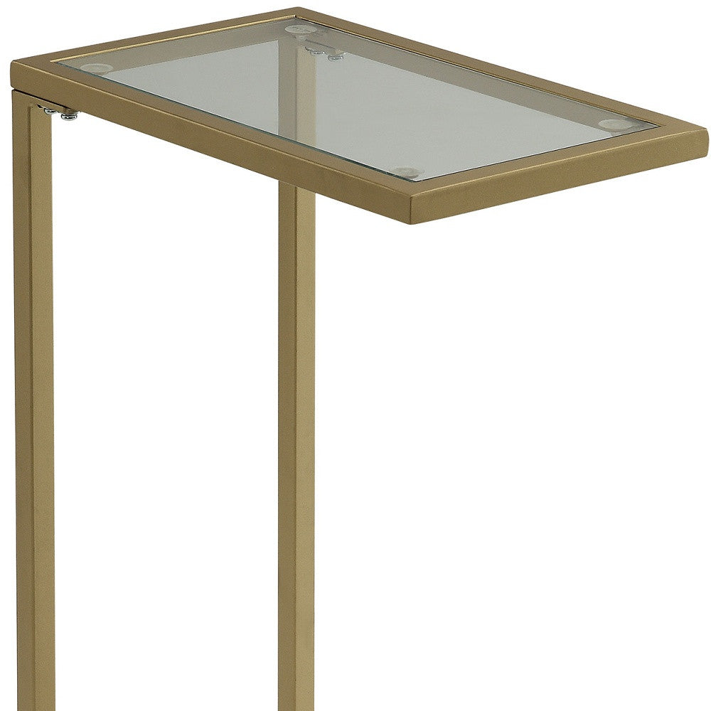 26" Gold And Clear Glass Rectangular End Table-End-Side Tables-DECOROLALA
