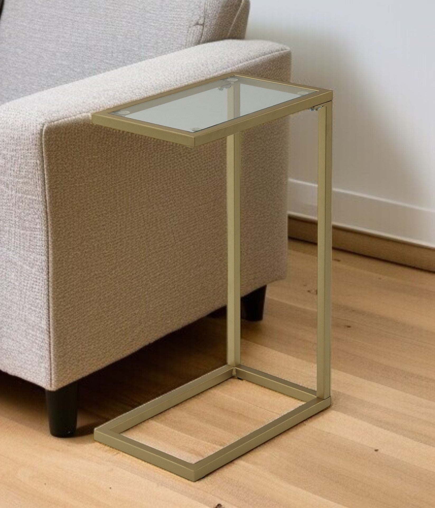 26" Gold And Clear Glass Rectangular End Table-End-Side Tables-DECOROLALA