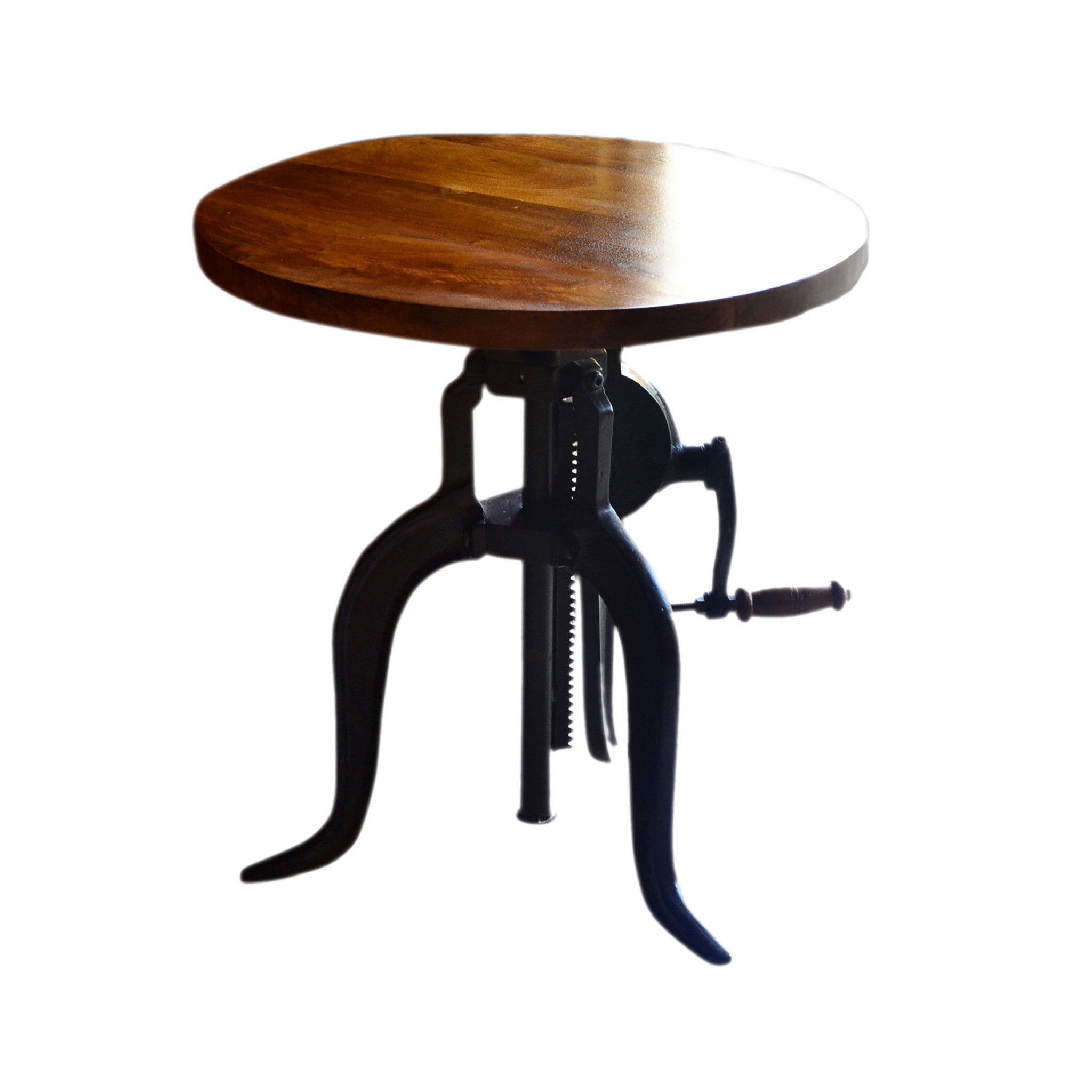 19" Black And Chestnut Solid Wood And Iron Height Adjustable Round End Table-End-Side Tables-DECOROLALA