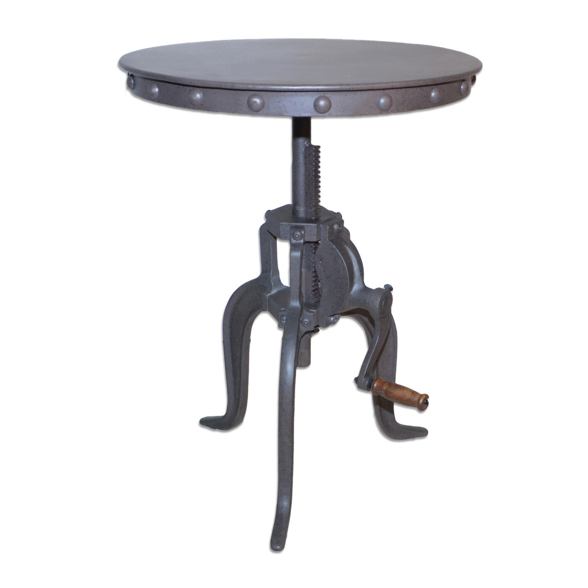 19" Gray Iron Height Adjustable Round End Table-End-Side Tables-DECOROLALA