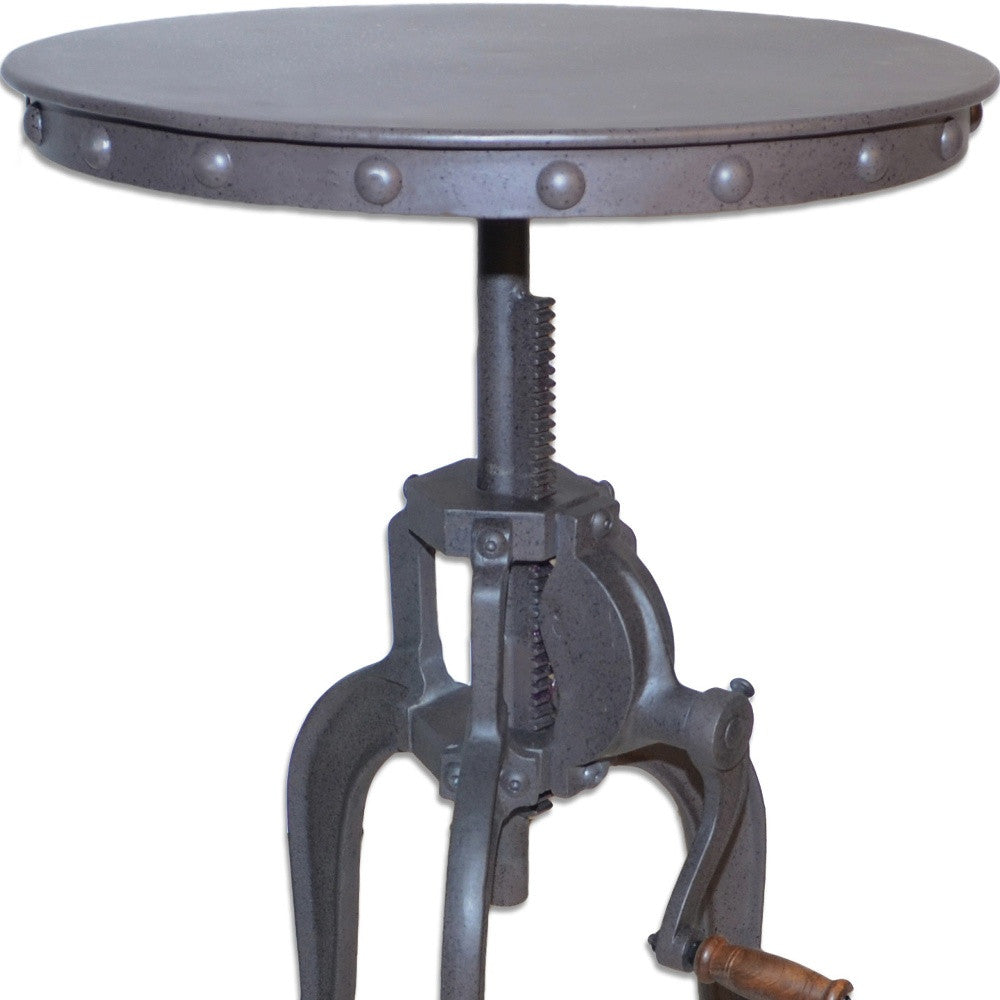 19" Gray Iron Height Adjustable Round End Table-End-Side Tables-DECOROLALA