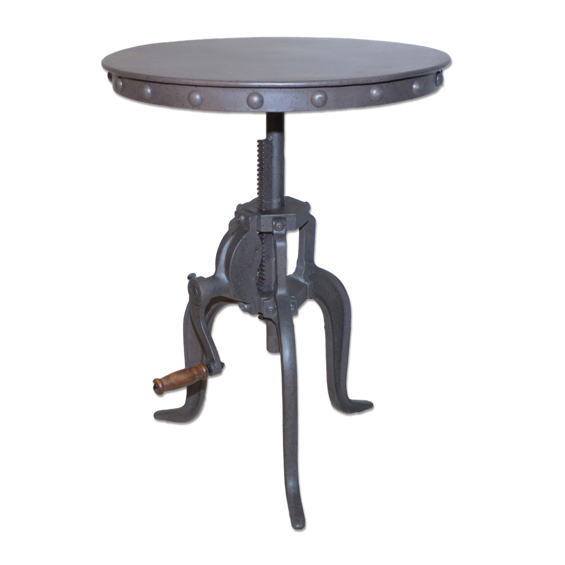 19" Gray Iron Height Adjustable Round End Table-End-Side Tables-DECOROLALA