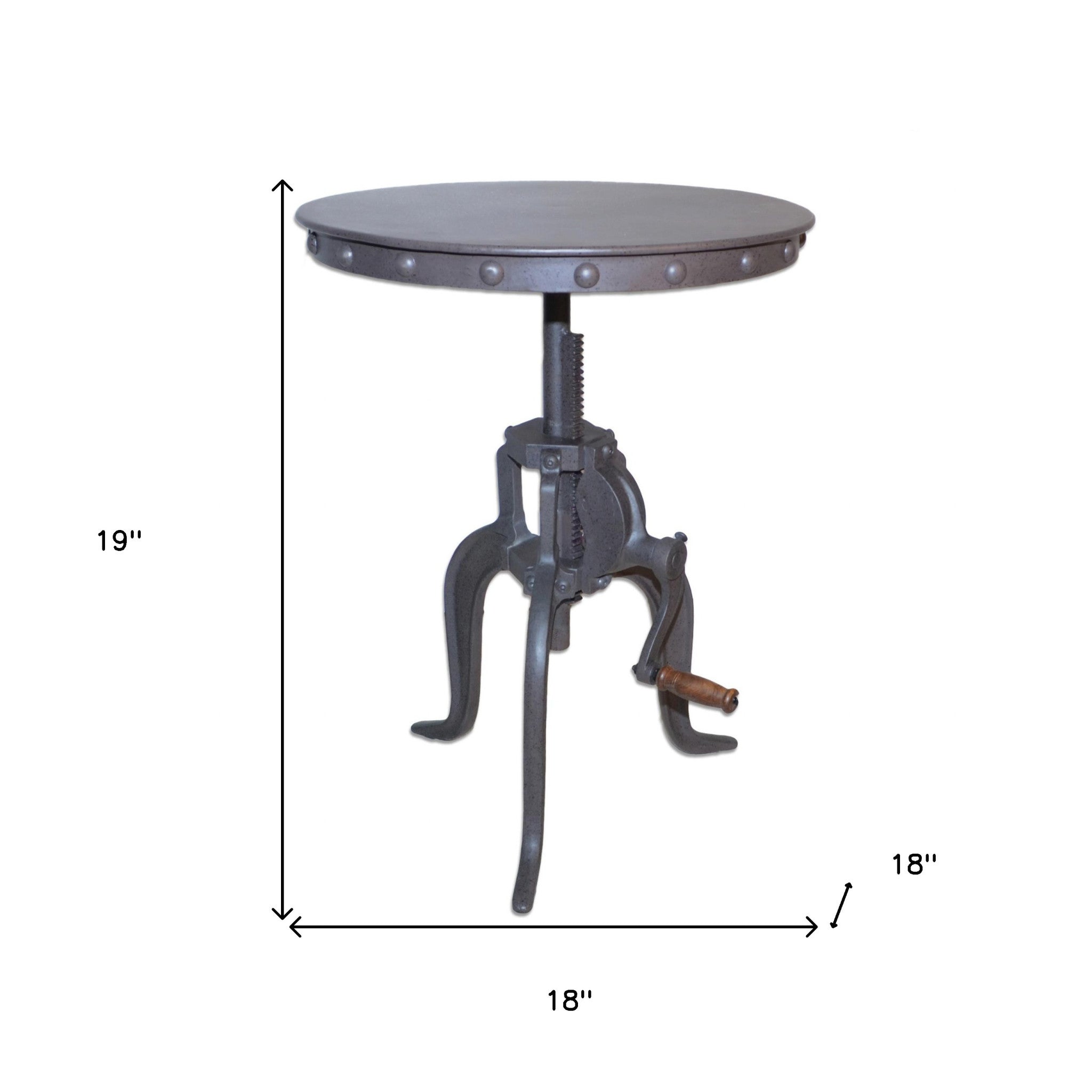 19" Gray Iron Height Adjustable Round End Table-End-Side Tables-DECOROLALA