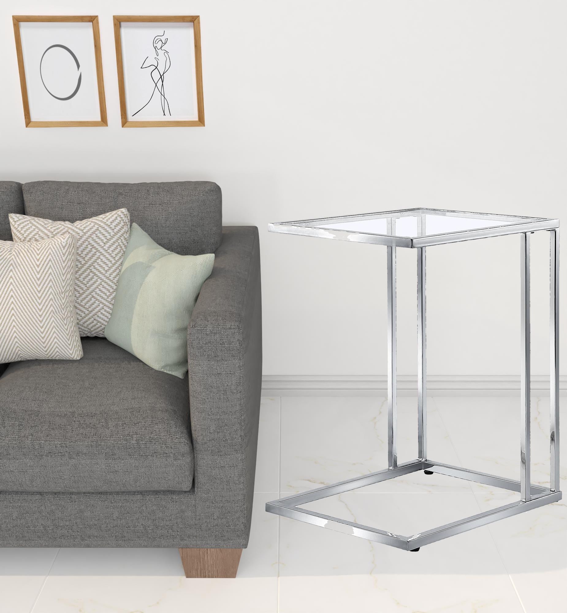 25" Chrome And Clear Glass Square End Table-End-Side Tables-DECOROLALA