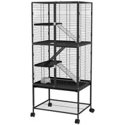 Rolling Small Animal Cage 53.5"H Chinchilla Cage for Ferrets, Squirrels w/ Removable Tray, Storage Shelf, Dark Grey