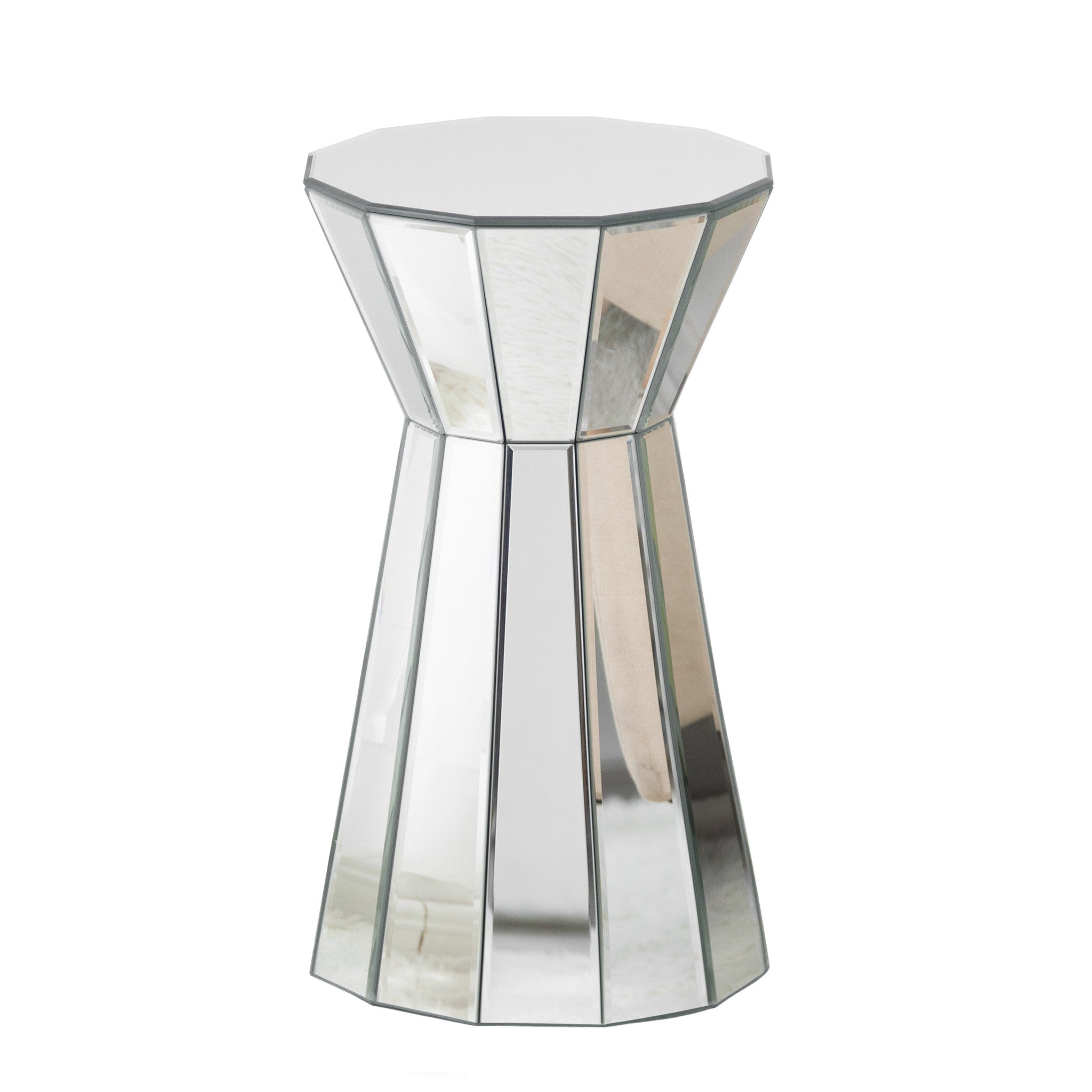 22" Silver Glass Round Mirrored End Table-0