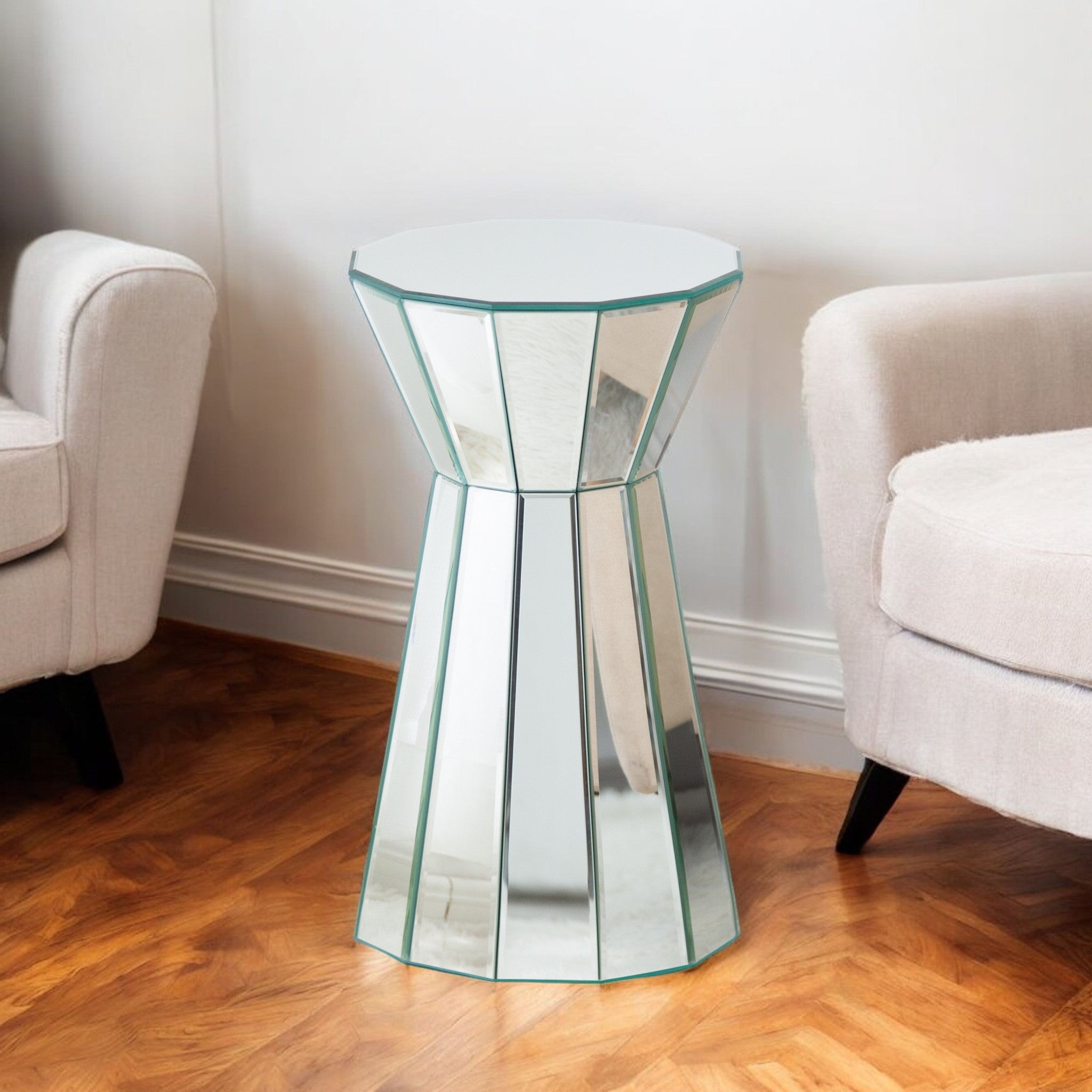 22" Silver Glass Round Mirrored End Table-1
