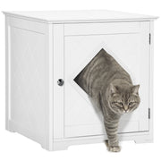 Meuble d’appoint avec bac à litière pour chat, toilettes intérieures pour chat avec porte magnétique, table de chevet dissimulant le bac à litière avec grand plateau, montage facile, blanc