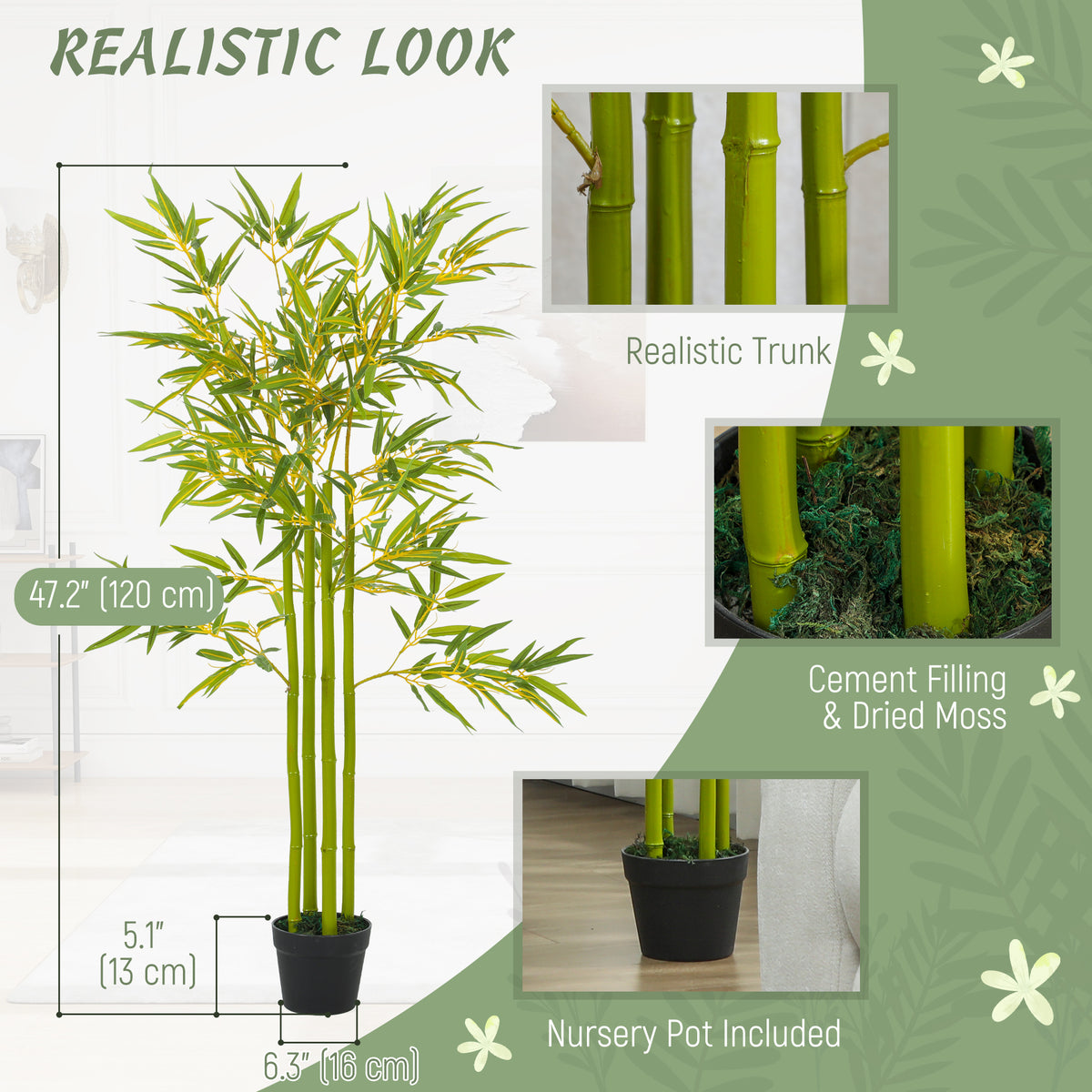 4FT Artificial Bamboo Tree Set of 2, Faux Decorative Plant in Nursery Pot for Indoor Decor-Artificial Trees-DECOROLALA