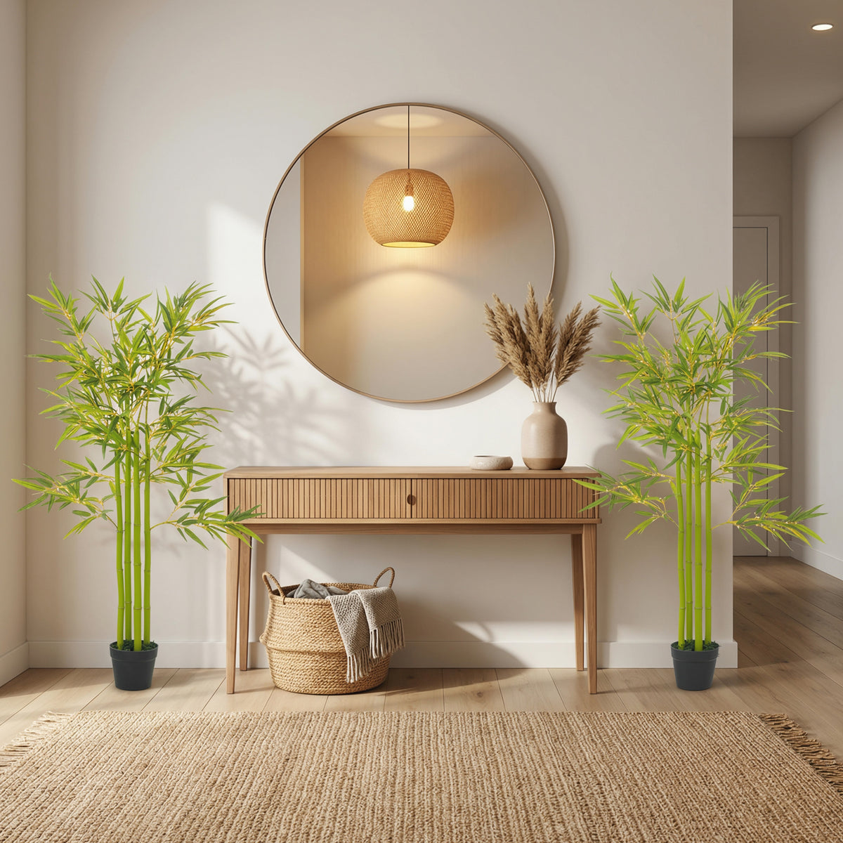 4FT Artificial Bamboo Tree Set of 2, Faux Decorative Plant in Nursery Pot for Indoor Decor-Artificial Trees-DECOROLALA